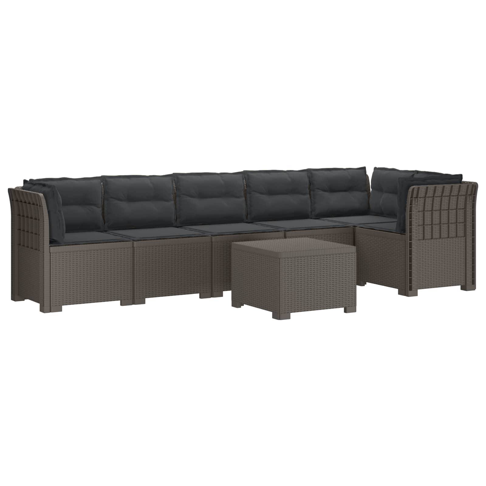 vidaXL 6-Sitzer Garten Sofa mit Kissen Rattan Look PP Hellgrau