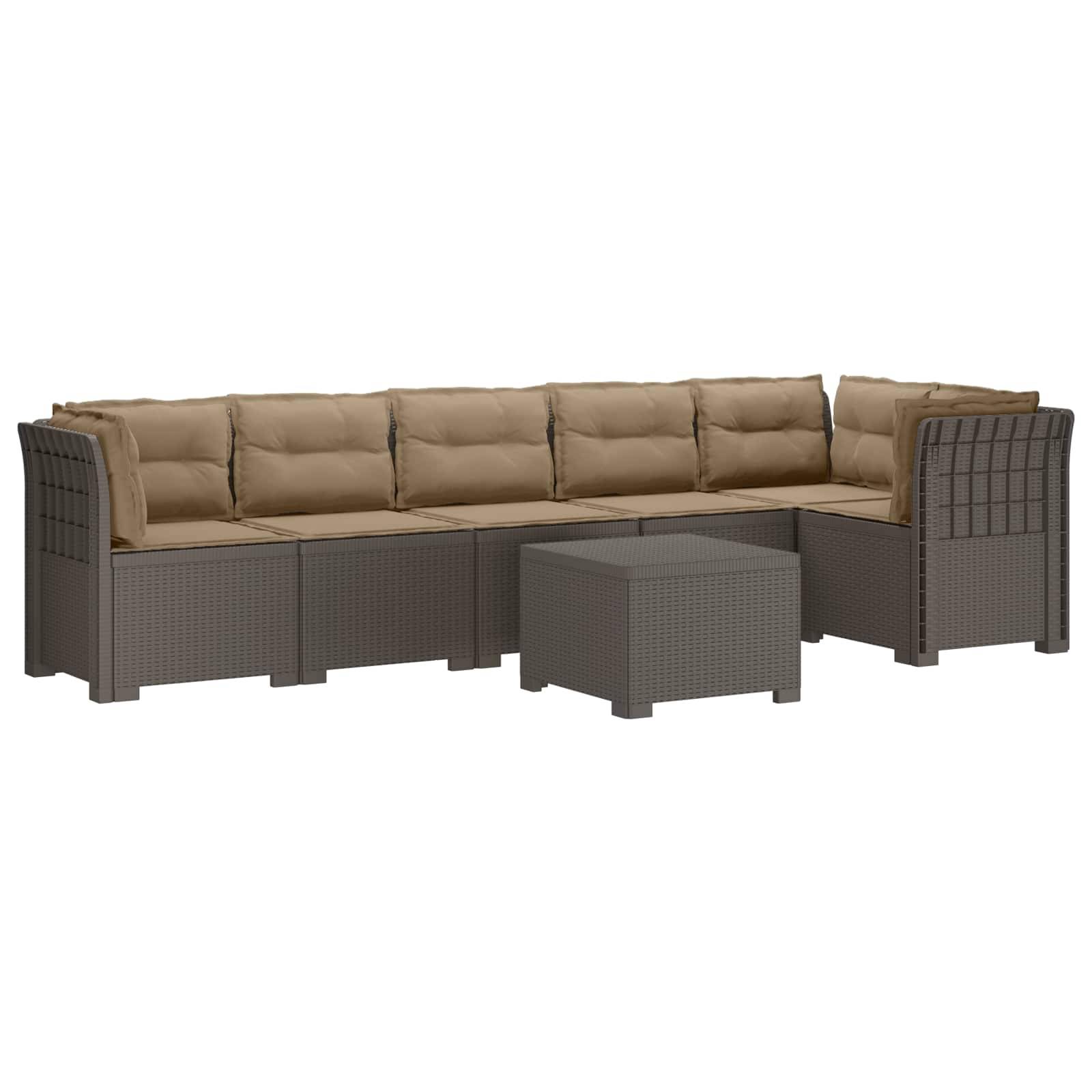 vidaXL 6-Sitzer Garten Sofa mit Kissen Rattan Look PP Hellgrau