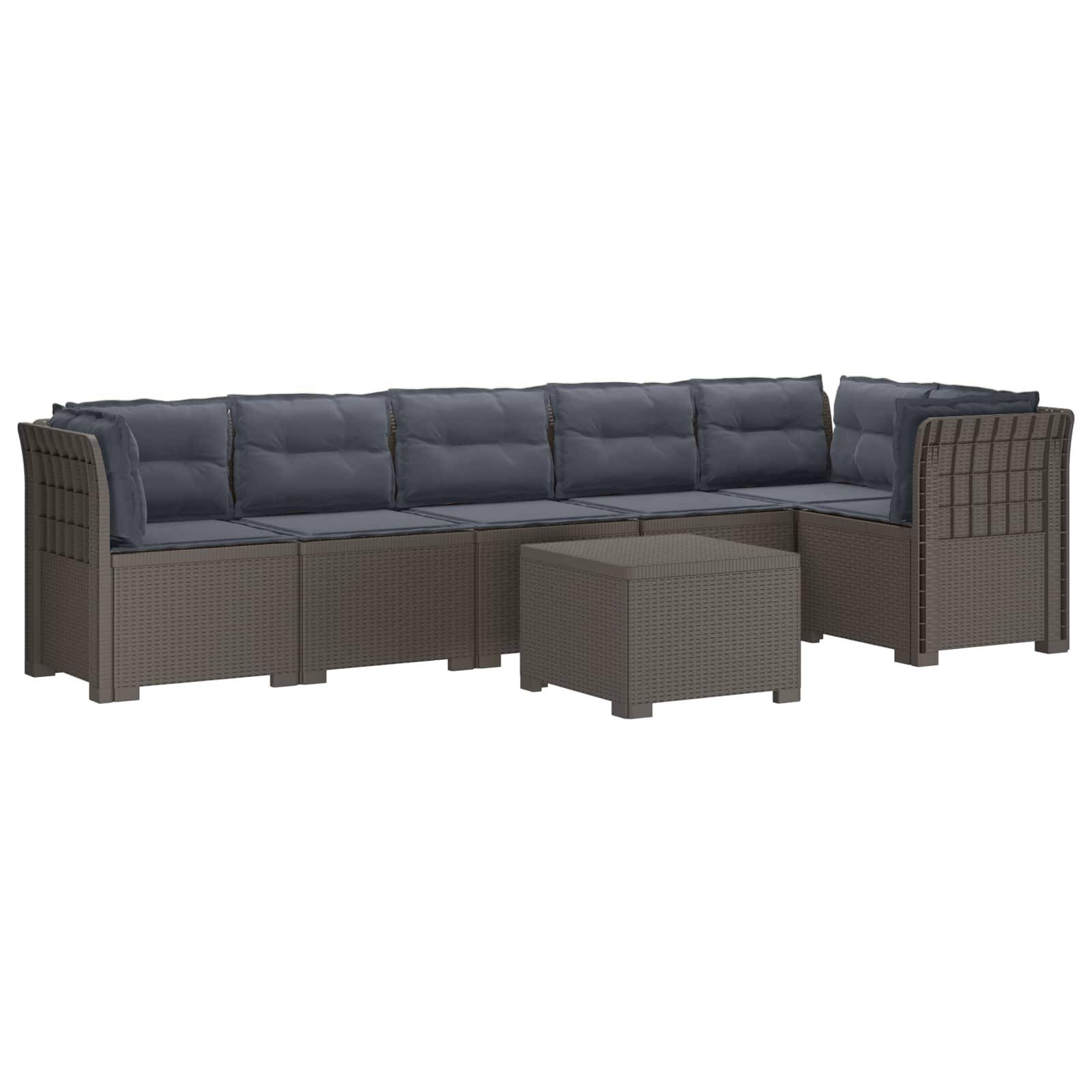 vidaXL 6-Sitzer Garten Sofa mit Kissen Rattan Look PP Hellgrau