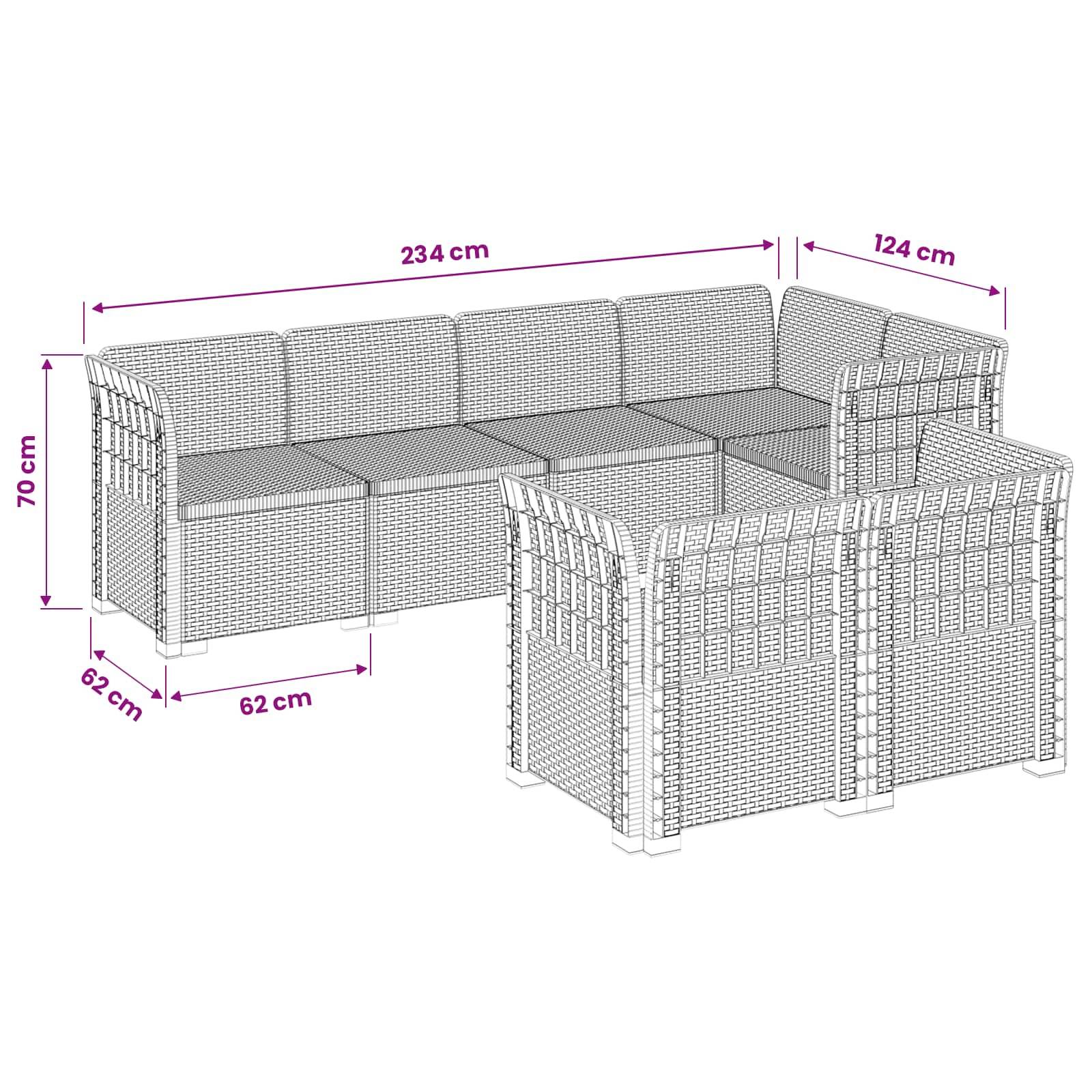 vidaXL 7-Sitzer Gartensofa Rattan-Look PP Anthrazit