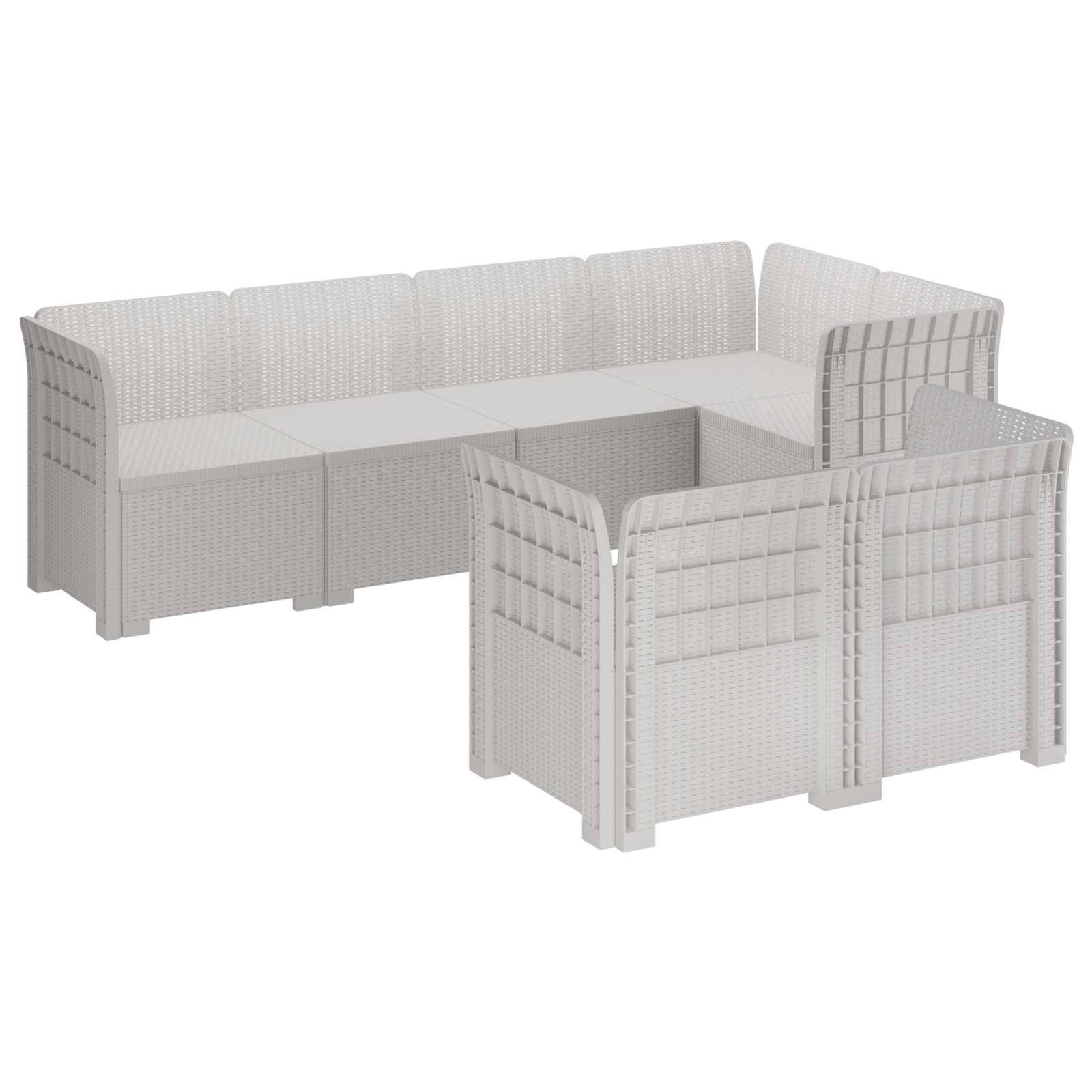 vidaXL 7-Sitzer Gartensofa Rattan-Look PP Weiß
