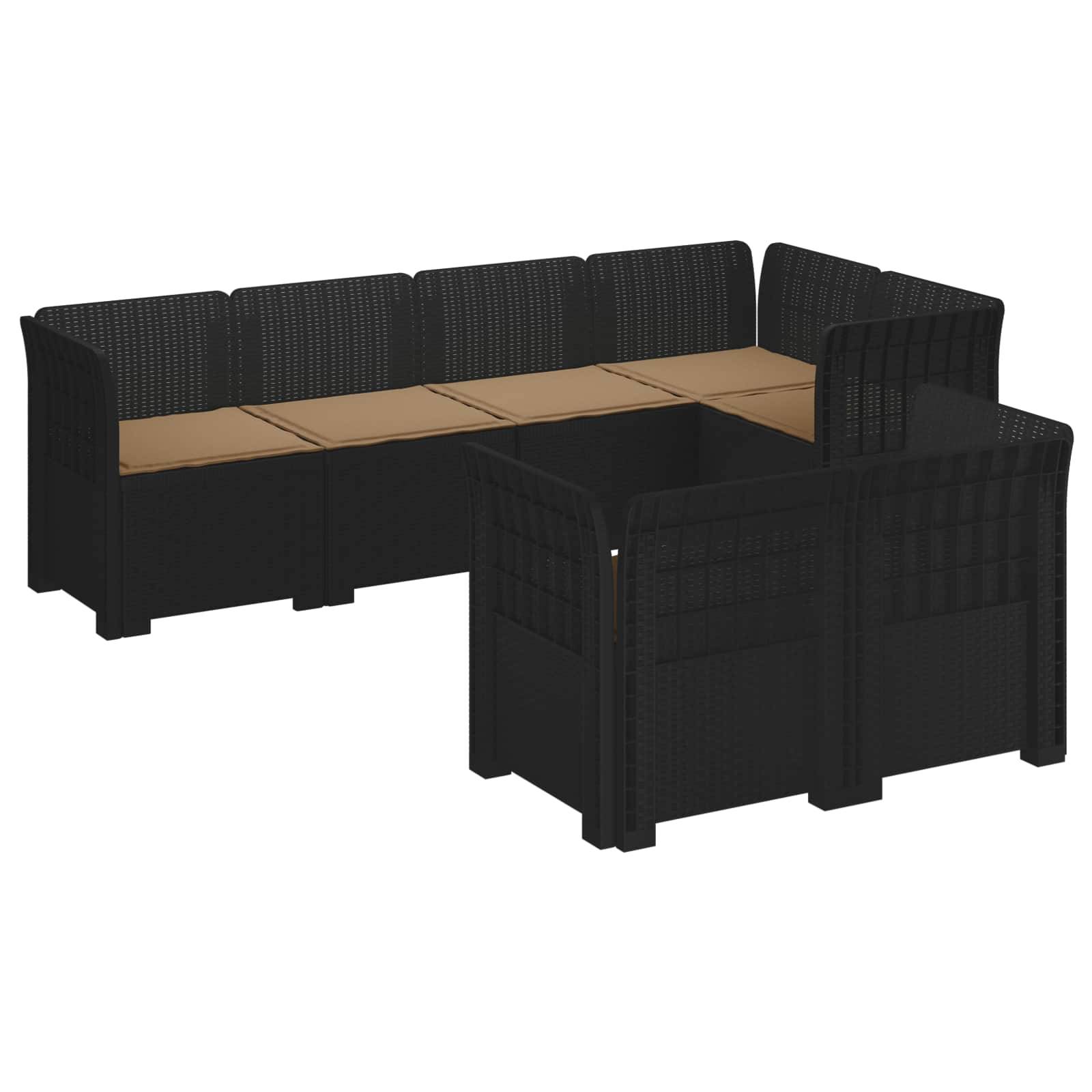 vidaXL 7-Sitzer Gartensofa mit Kissen Rattan-Look PP Anthrazit
