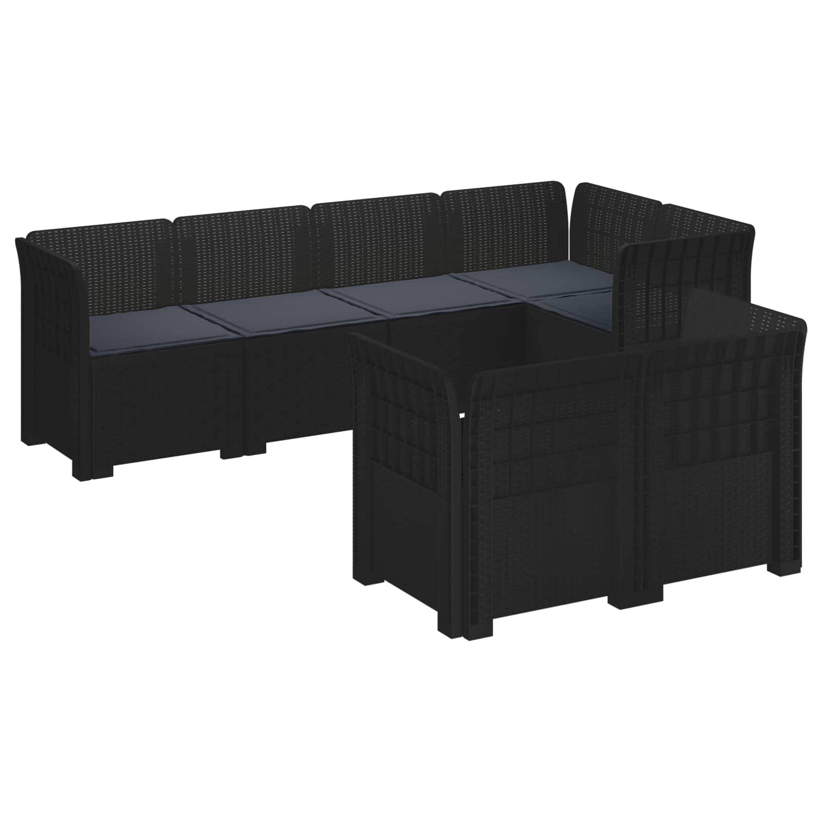 vidaXL 7-Sitzer Gartensofa mit Kissen Rattan-Look PP Anthrazit