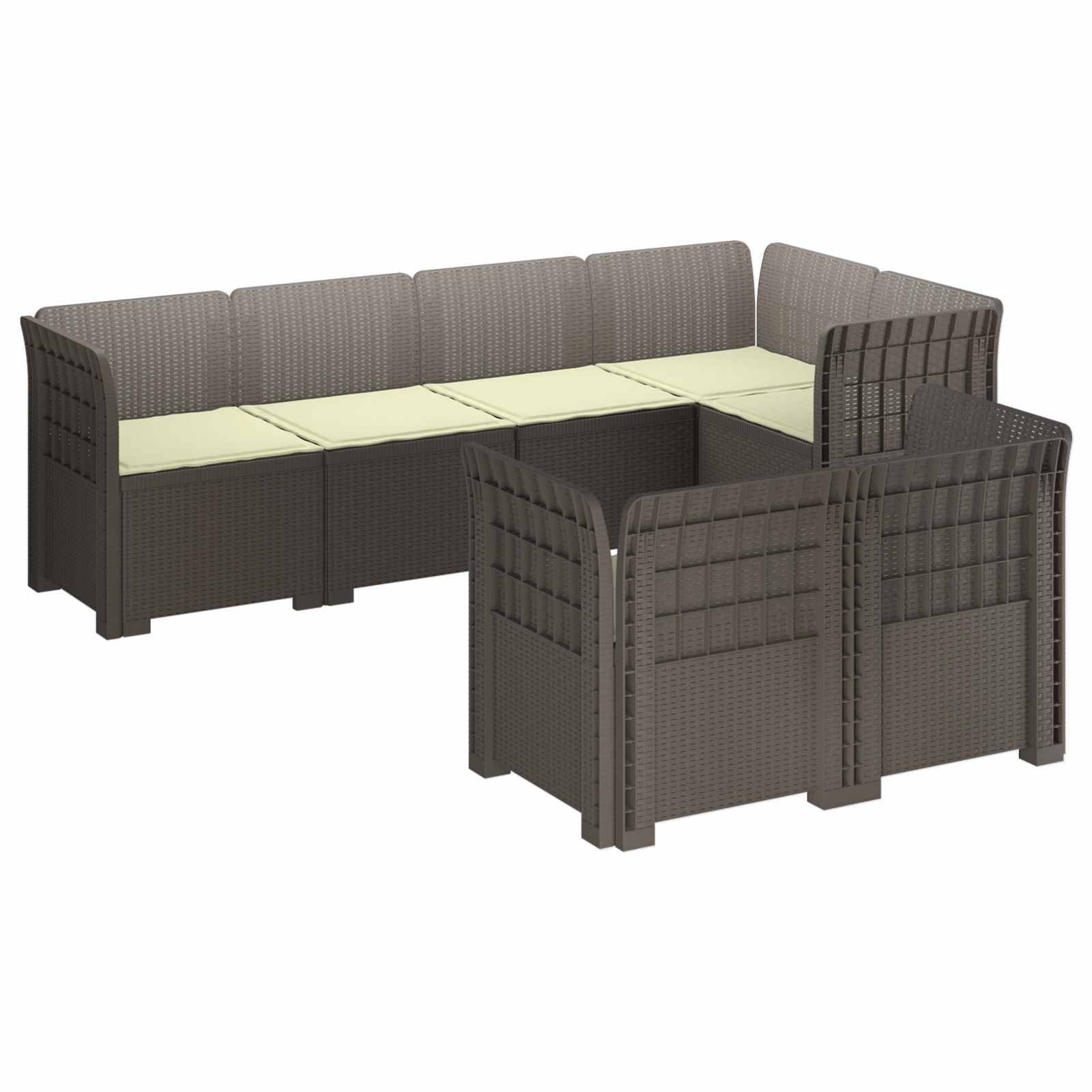 vidaXL 7-Sitzer Gartensofa mit Kissen Rattan-Look PP Hellgrau
