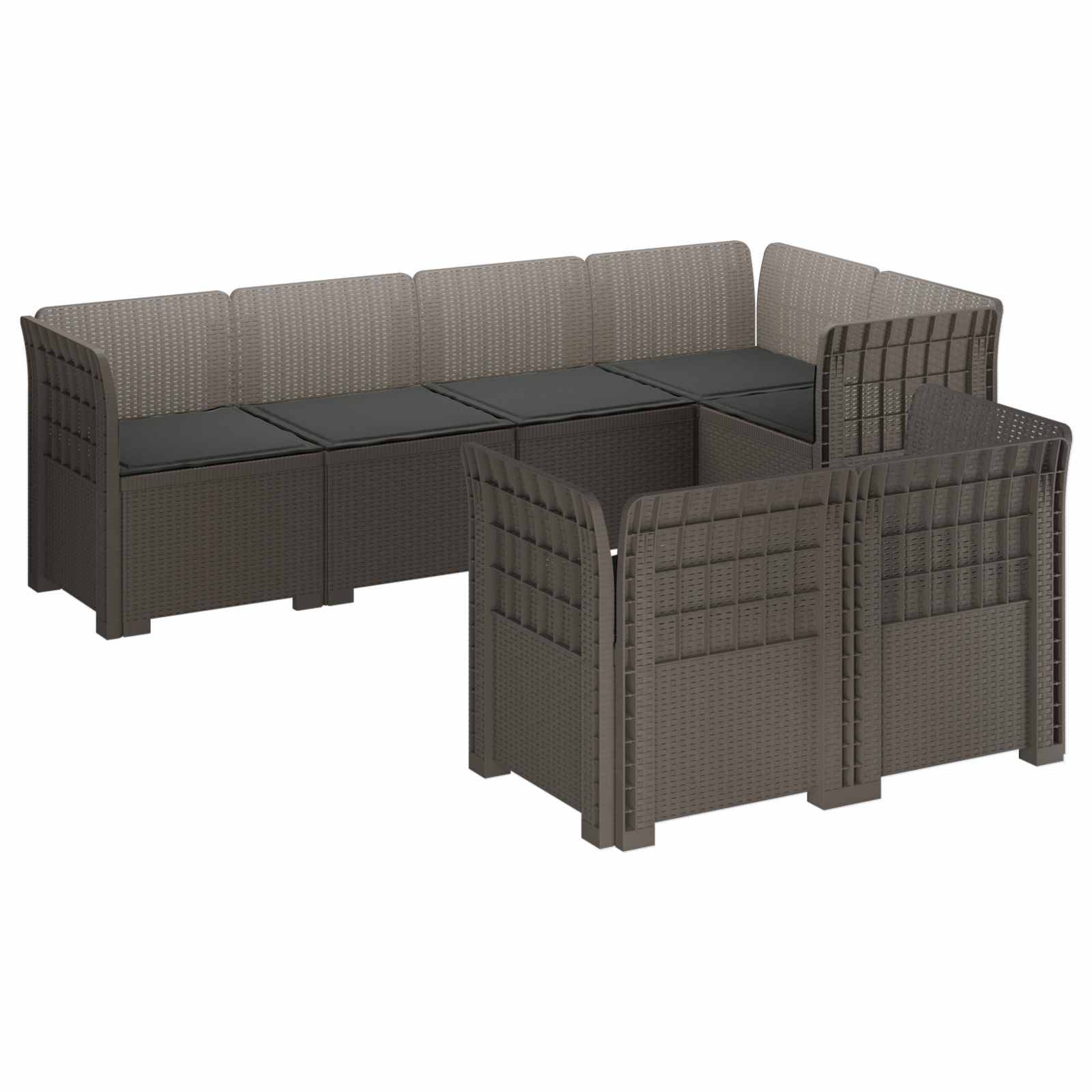 vidaXL 7-Sitzer Gartensofa mit Kissen Rattan-Look PP Hellgrau