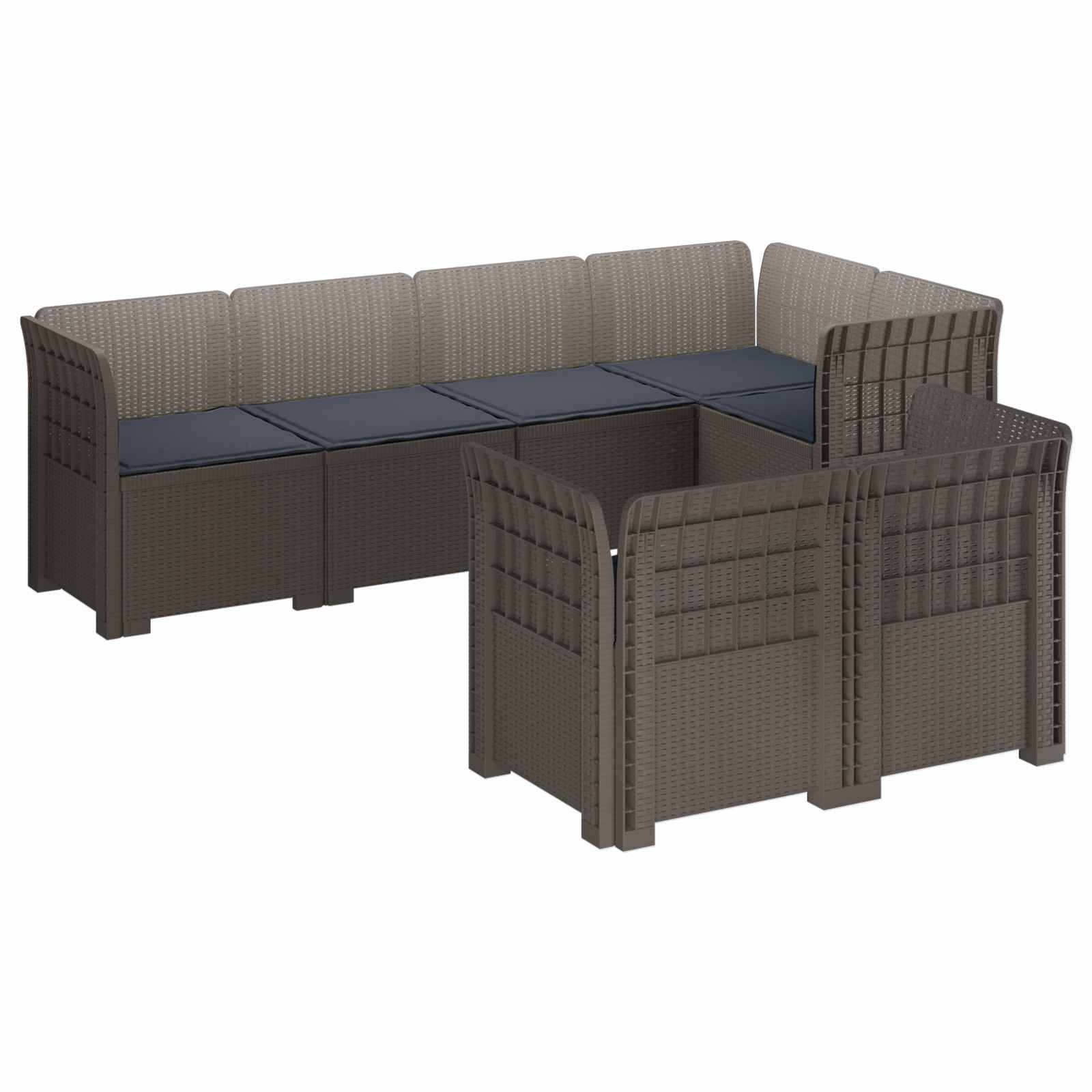 vidaXL 7-Sitzer Gartensofa mit Kissen Rattan-Look PP Hellgrau