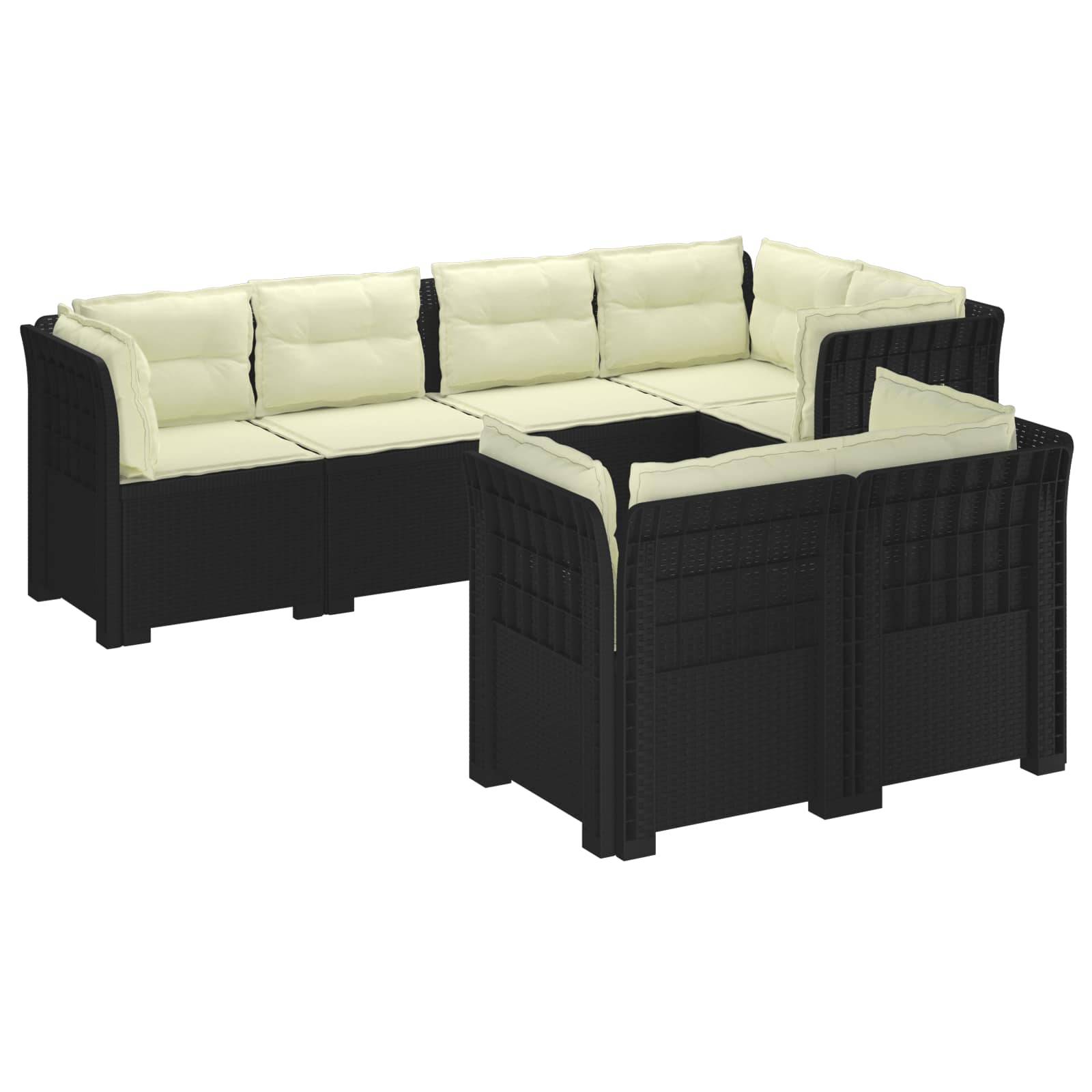 vidaXL 7-Sitzer Gartensofa mit Kissen Rattan-Look PP Anthrazit