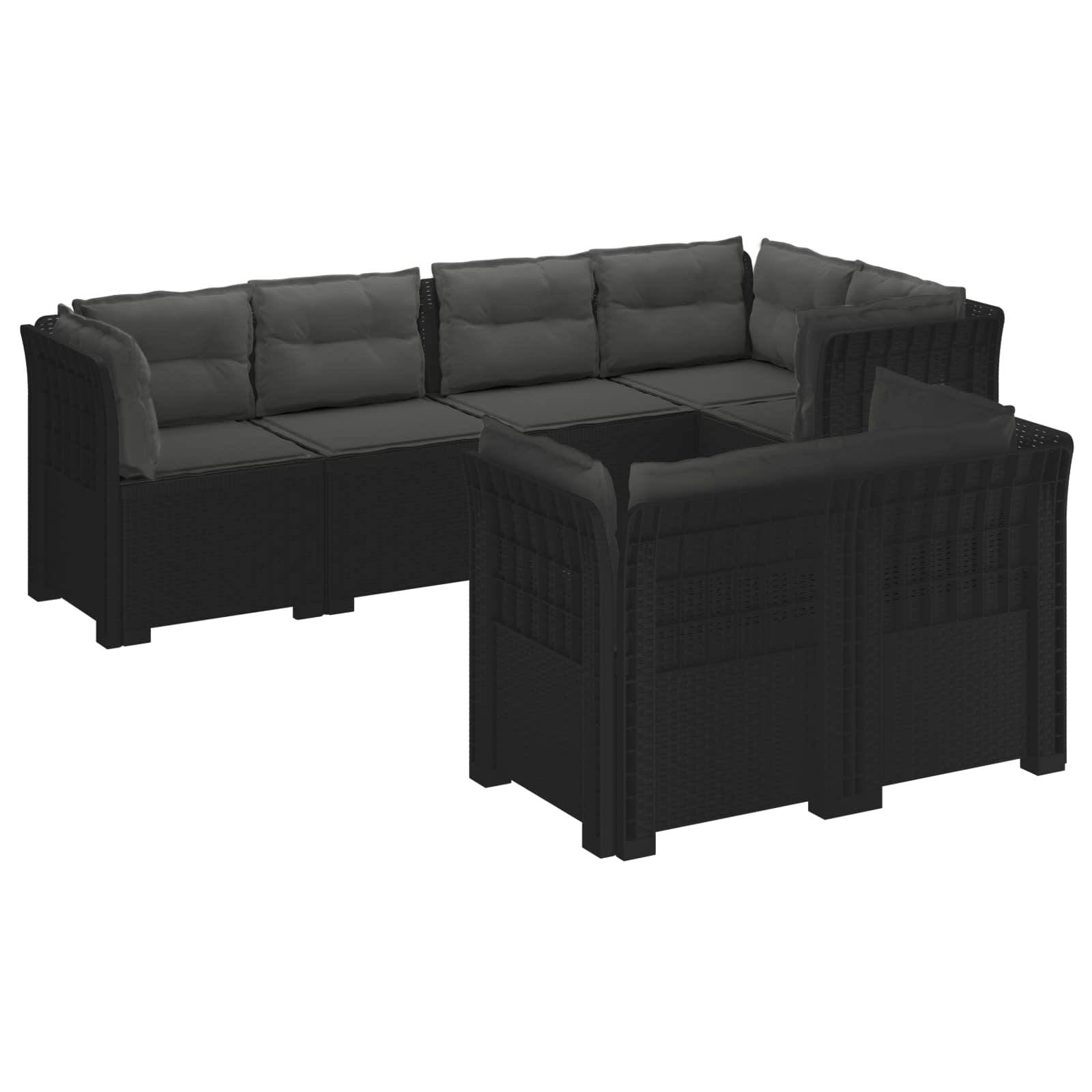 vidaXL 7-Sitzer Gartensofa mit Kissen Rattan-Look PP Anthrazit