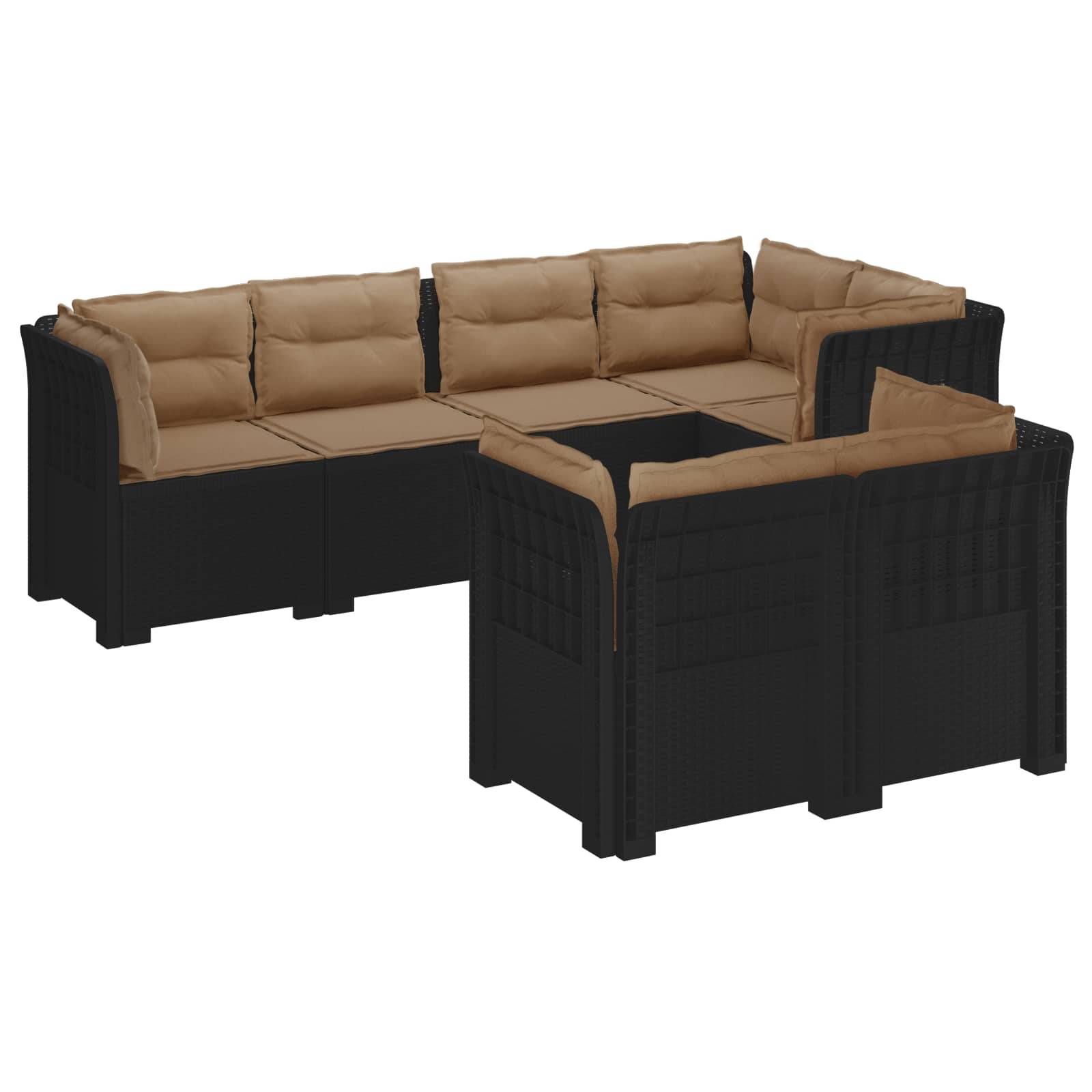 vidaXL 7-Sitzer Gartensofa mit Kissen Rattan-Look PP Anthrazit