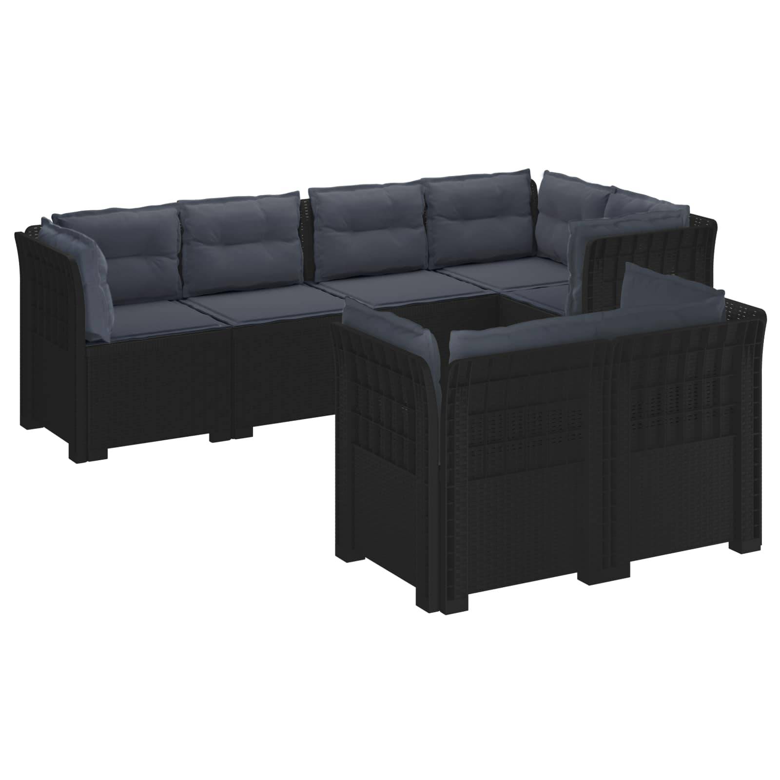 vidaXL 7-Sitzer Gartensofa mit Kissen Rattan-Look PP Anthrazit