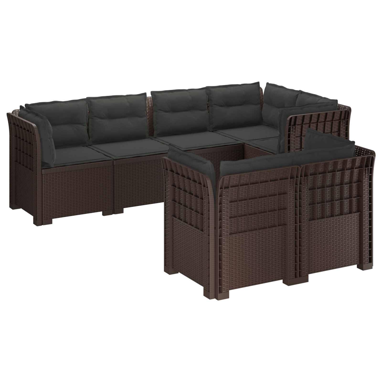 vidaXL 7-Sitzer Gartensofa mit Kissen Rattan-Look PP Braun