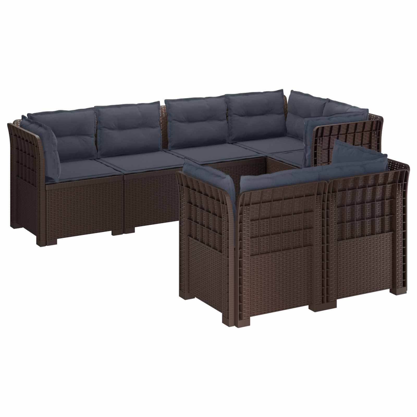vidaXL 7-Sitzer Gartensofa mit Kissen Rattan-Look PP Braun