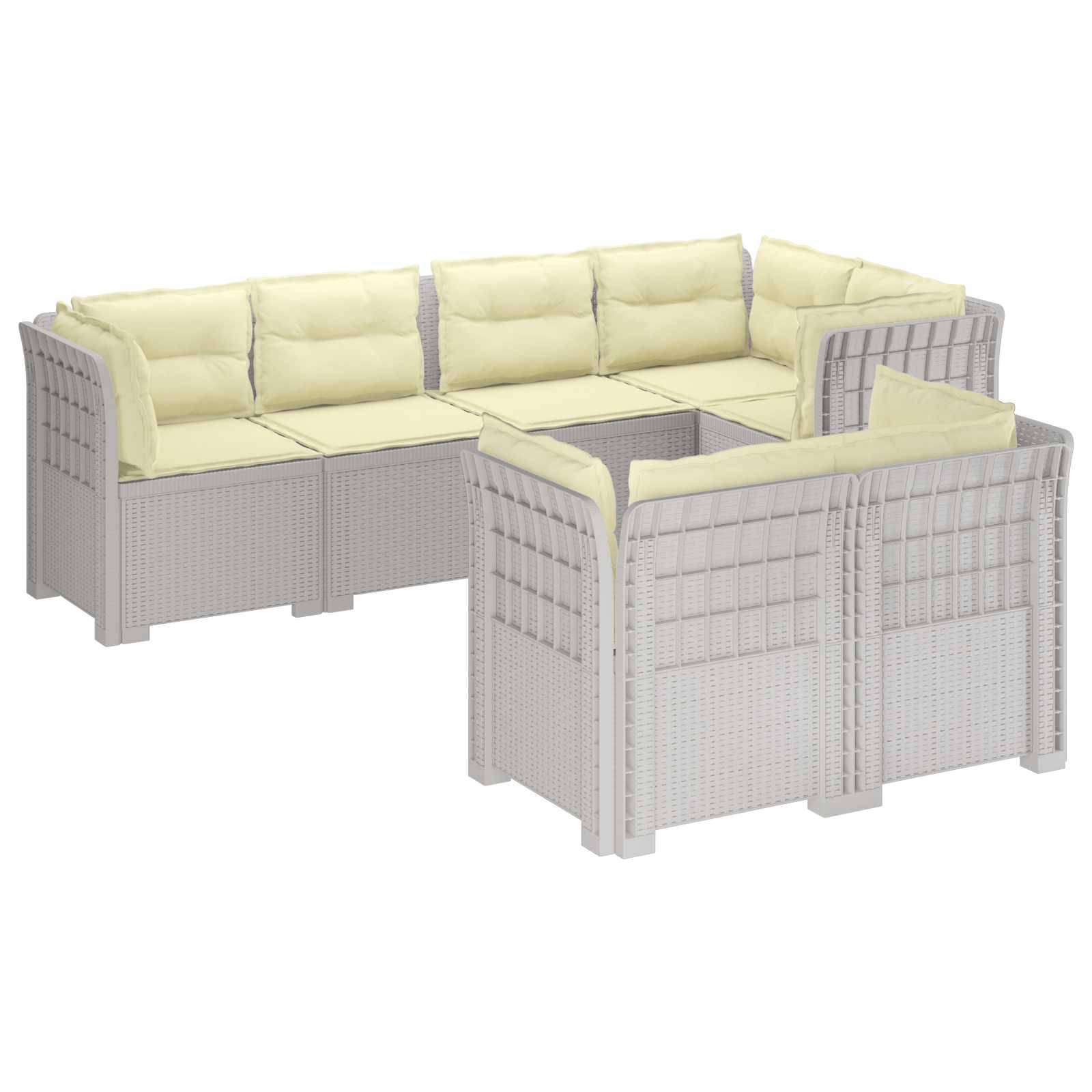 vidaXL 7-Sitzer Gartensofa mit Kissen Rattan-Look PP Weiß