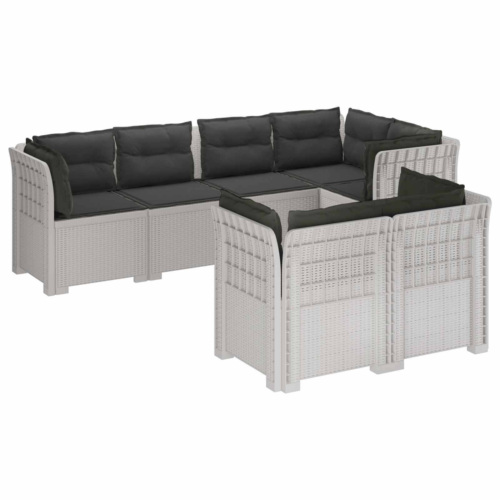 vidaXL 7-Sitzer Gartensofa mit Kissen Rattan-Look PP Weiß