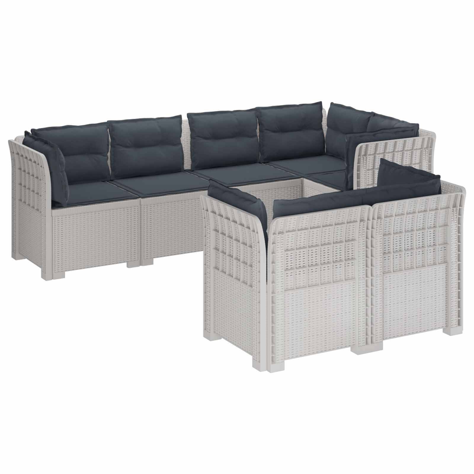 vidaXL 7-Sitzer Gartensofa mit Kissen Rattan-Look PP Weiß
