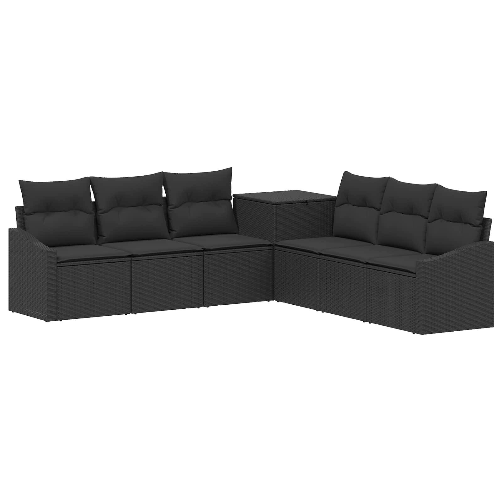 vidaXL Sofa Set 7 pcs Schwarz Polyrattan und Stahl