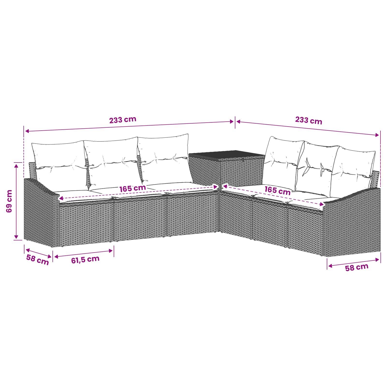 vidaXL Sofa Set 7 Stk. Braun und Rot Polyrattan und Stahl
