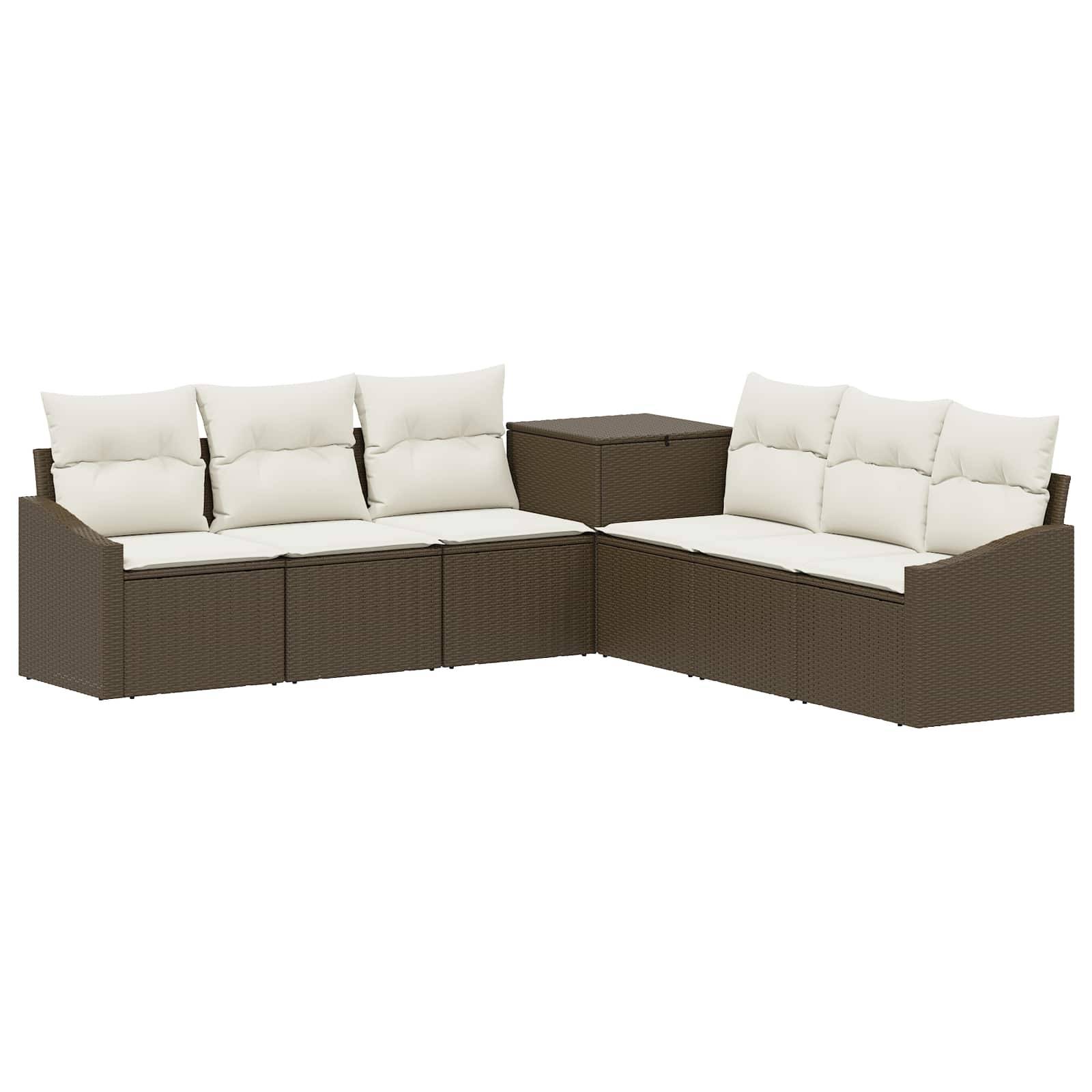 vidaXL Sofa Set 7 pcs Braun und Creme Weiß Polyrattan und Stahl