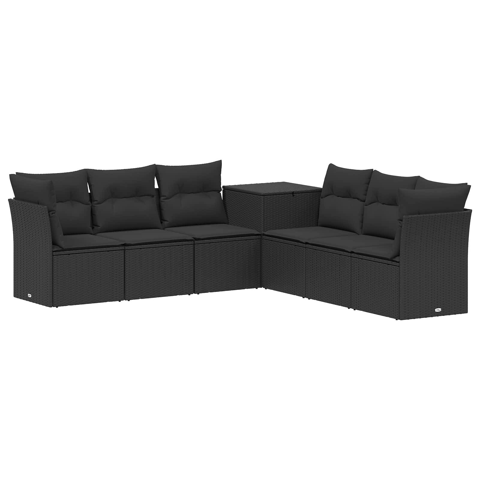 vidaXL Sofa Set 7 pcs Schwarz Polyrattan und Stahl