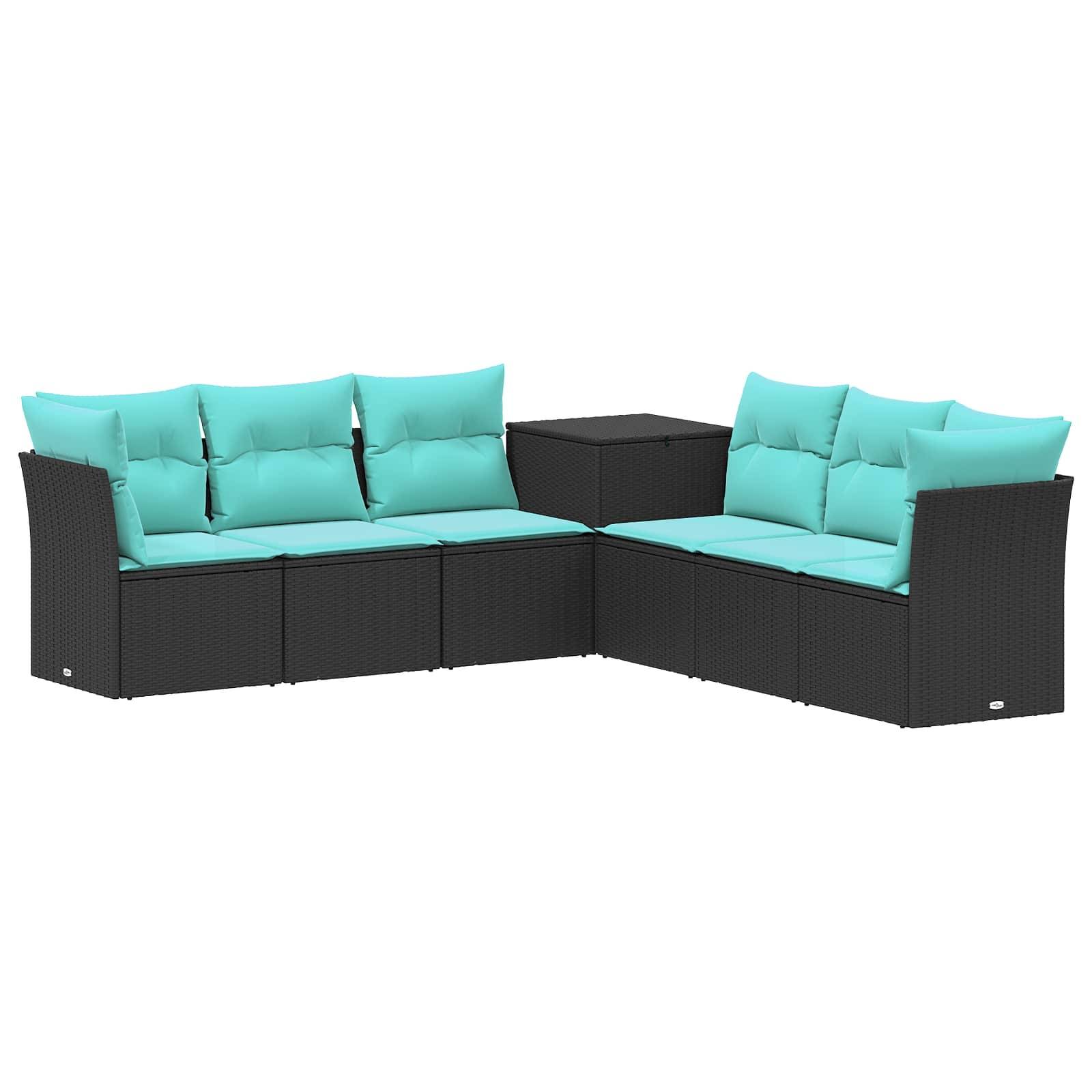 vidaXL Sofa Set 7 pcs Schwarz und Blau Polyrattan und Stahl
