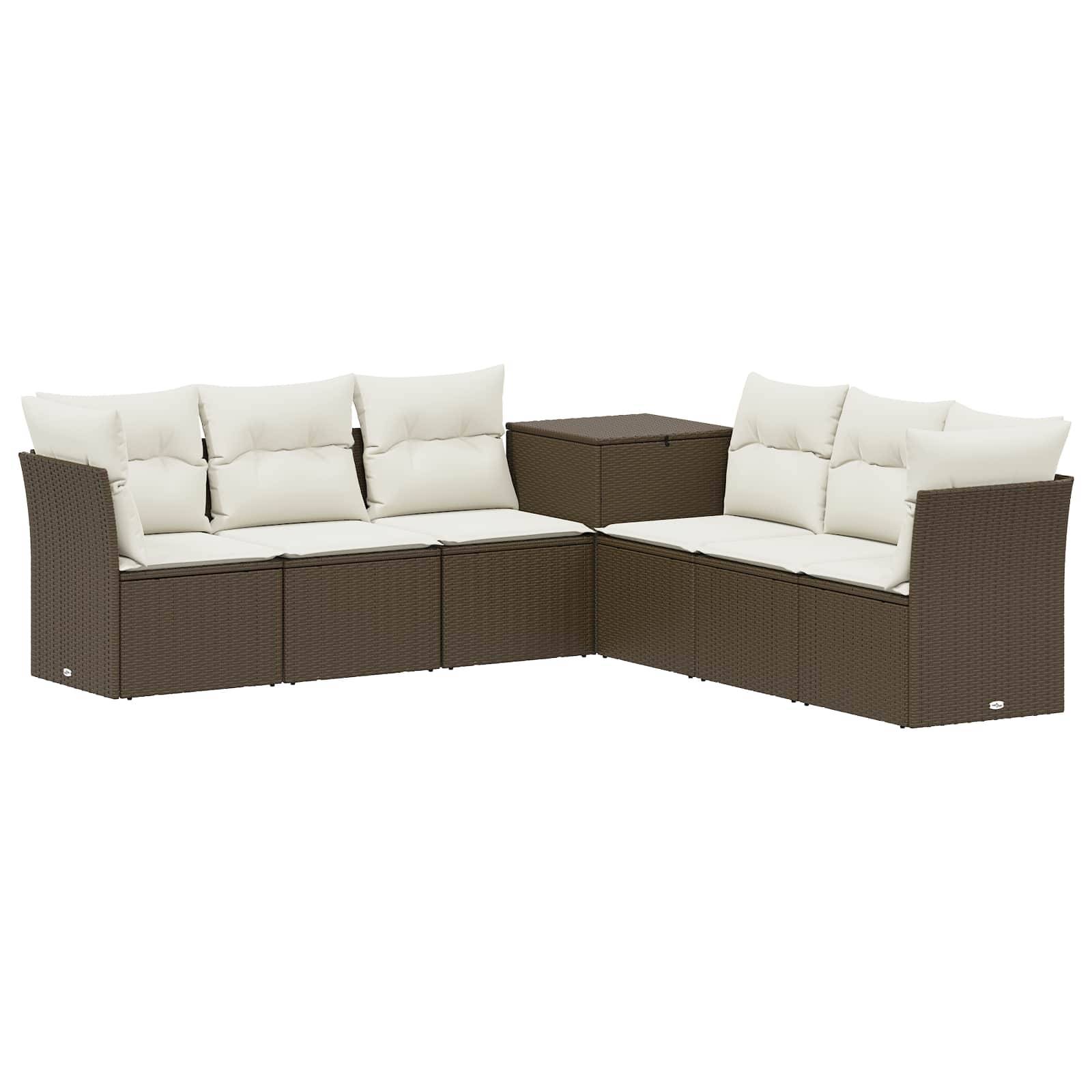 vidaXL Sofa Set 7 pcs Braun und Creme Weiß Polyrattan und Stahl
