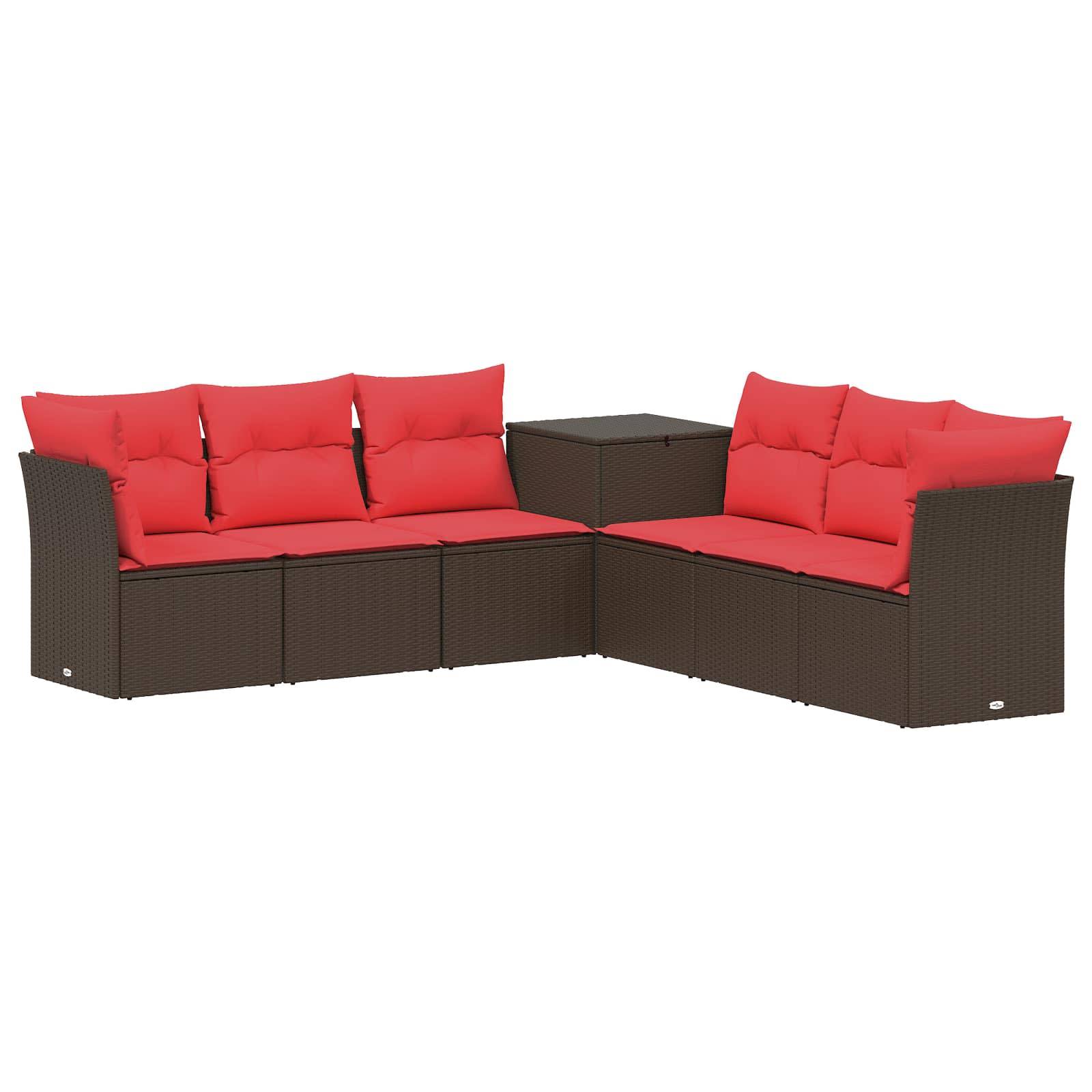 vidaXL Sofa Set 7 pcs Braun und Rot Polyrattan und Stahl
