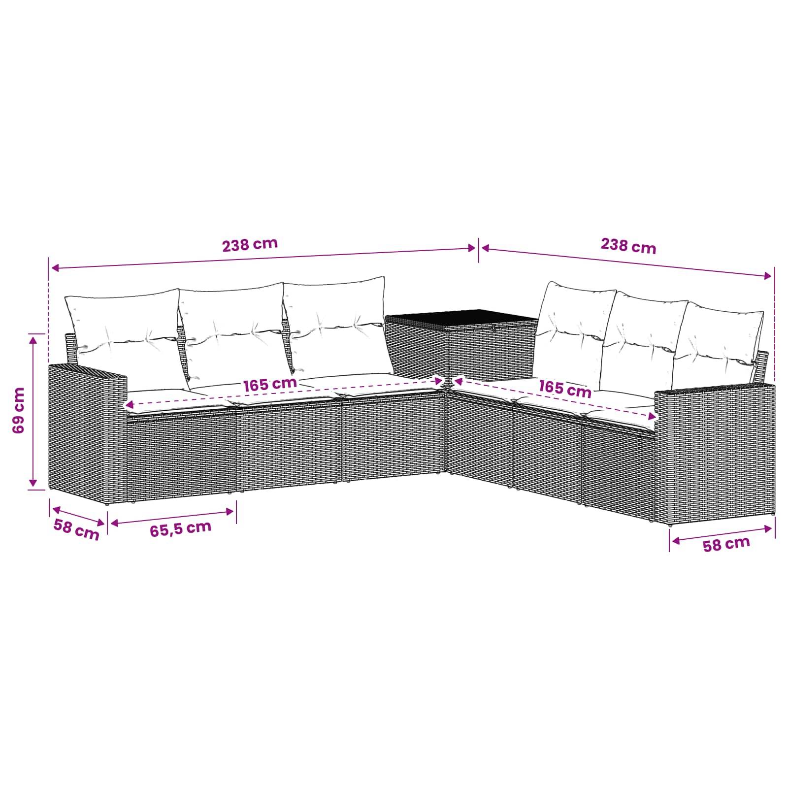 vidaXL Sofa Set 7 pcs Schwarz Polyrattan und Stahl