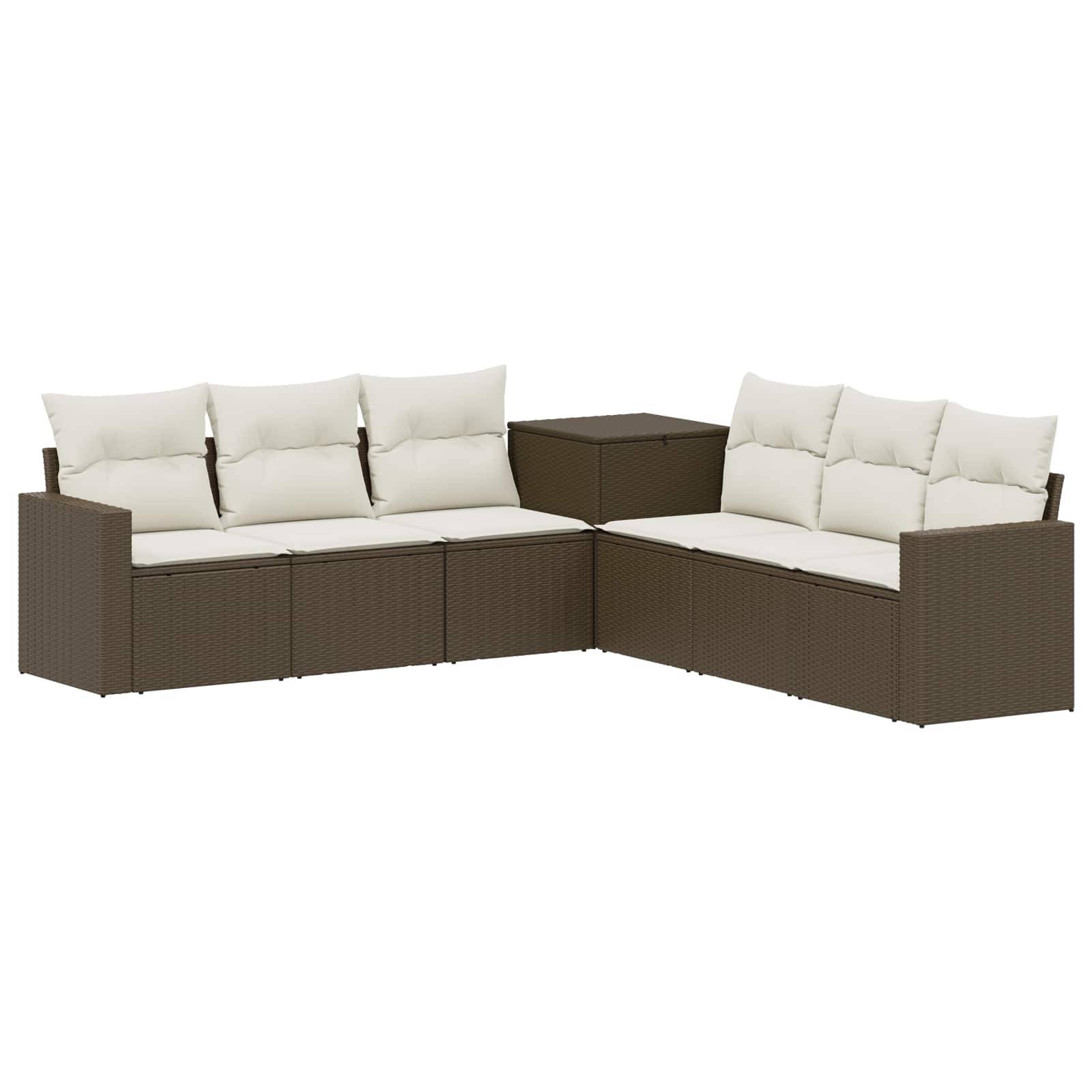 vidaXL Sofa Set 7 pcs Braun und Creme Weiß Polyrattan und Stahl