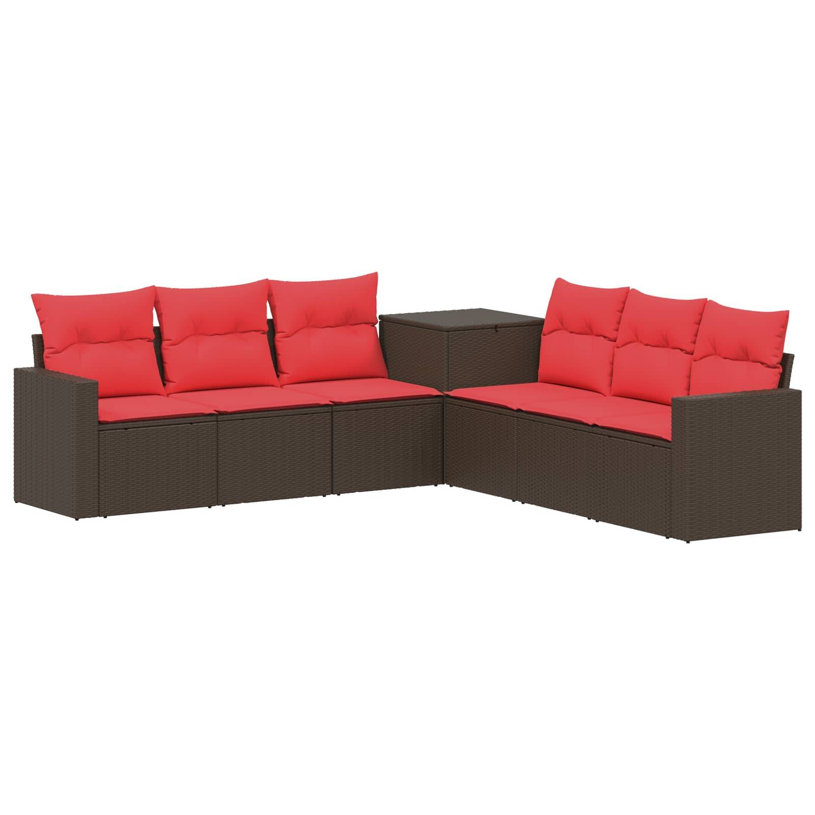vidaXL Sofa Set 7 pcs Braun und Rot Polyrattan und Stahl