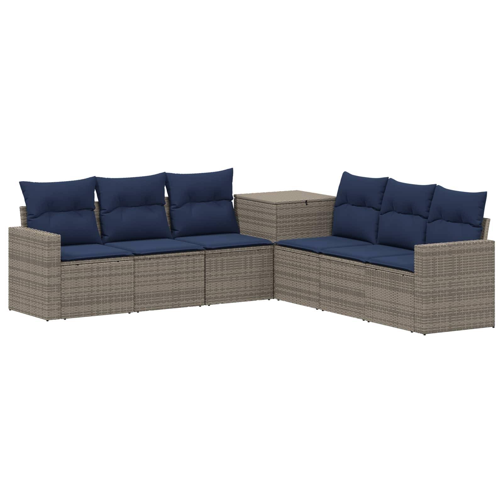 vidaXL Sofa Set 7 pcs Grau und Marineblau Polyrattan und Stahl