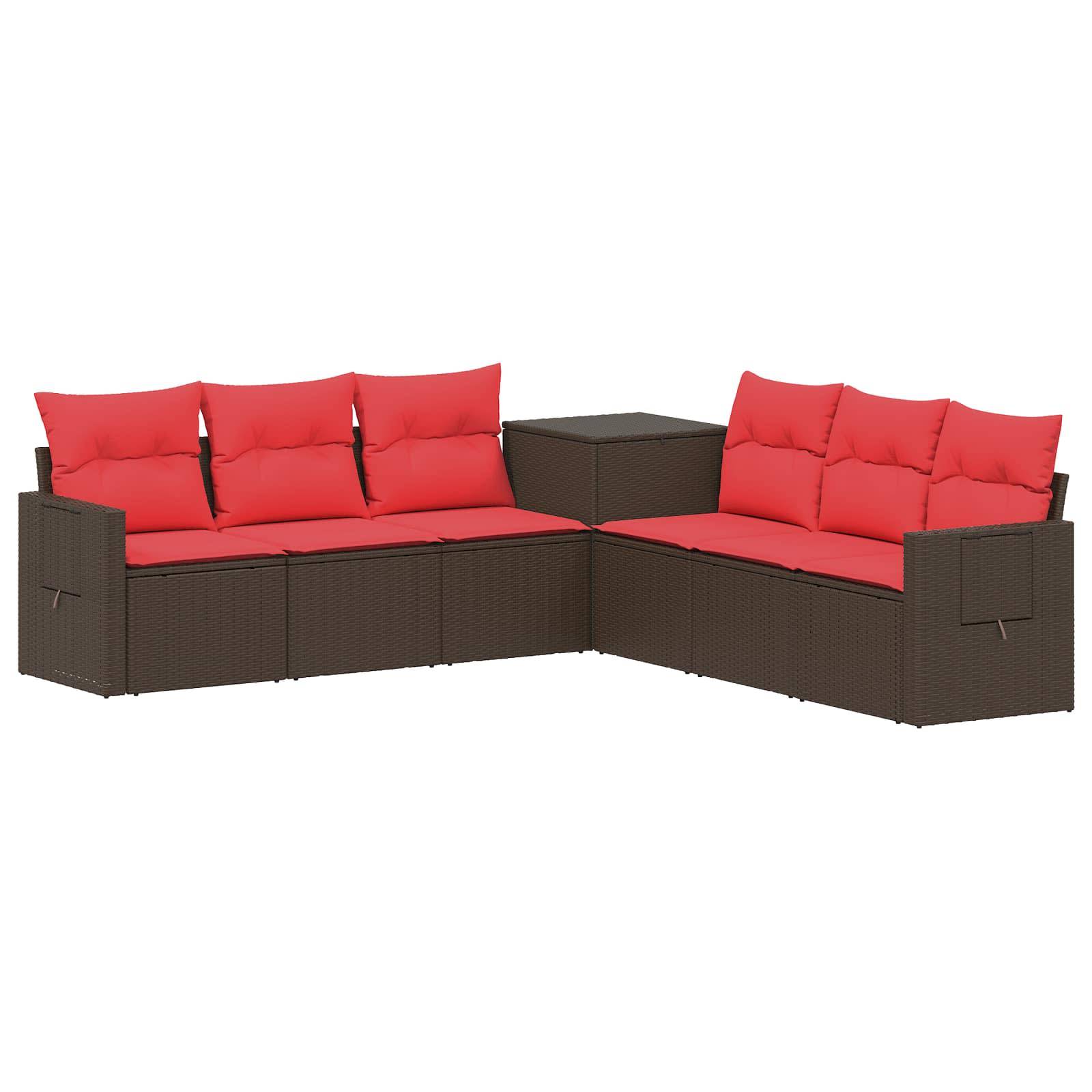 vidaXL Sofa Set 7 pcs Braun und Rot Polyrattan und Stahl