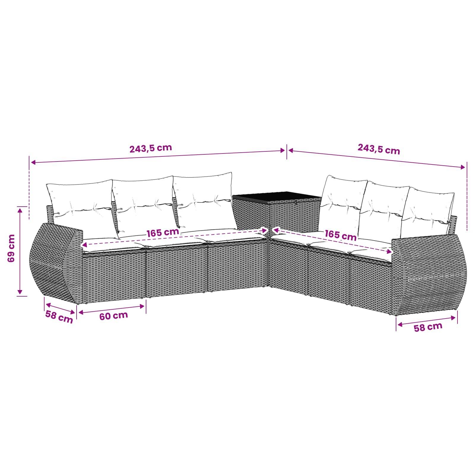 vidaXL Sofa Set 7 pcs Schwarz und Cremeweiß Polyrattan und Stahl