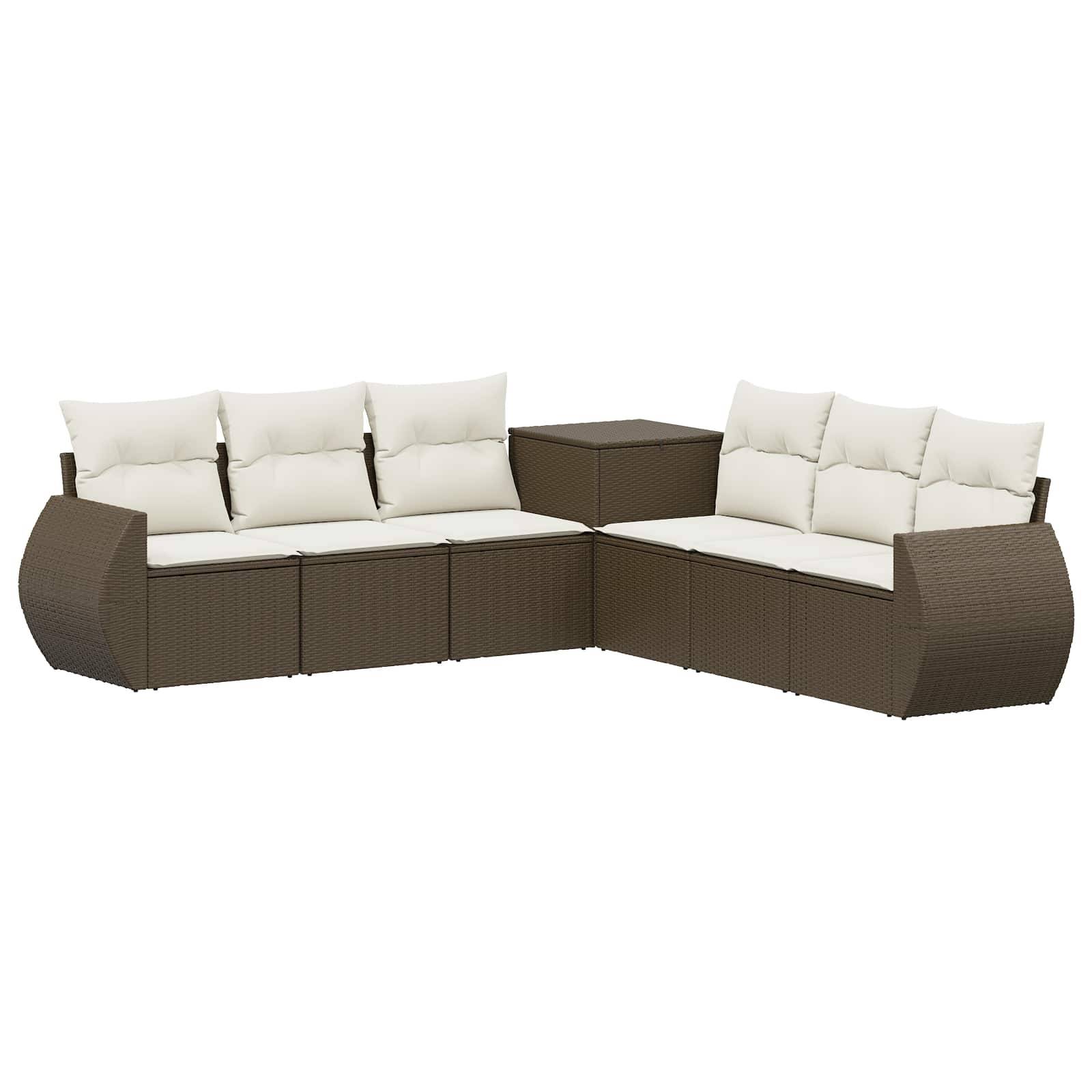 vidaXL Sofa Set 7 pcs Braun und Creme Weiß Polyrattan und Stahl