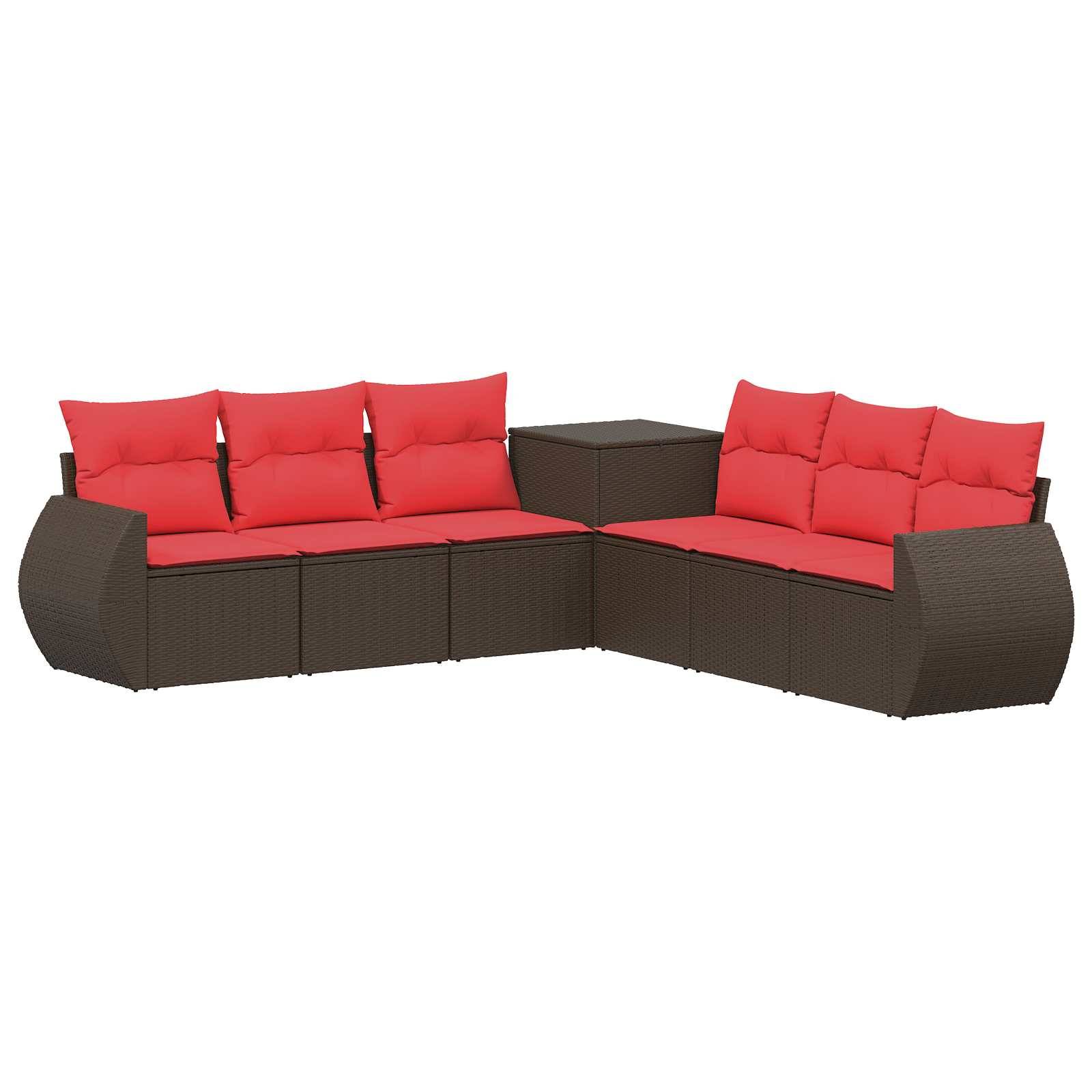 vidaXL Sofa Set 7 pcs Braun und Rot Polyrattan und Stahl