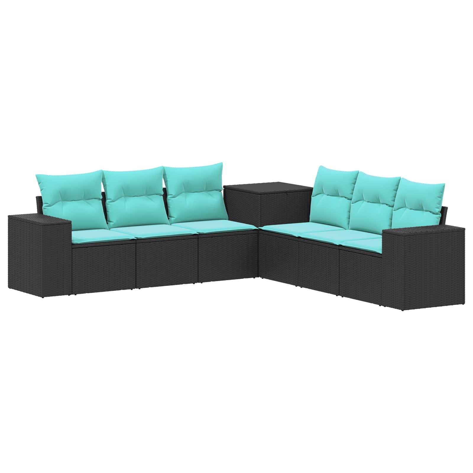 vidaXL Sofa Set 7 pcs Schwarz und Blau Polyrattan und Stahl