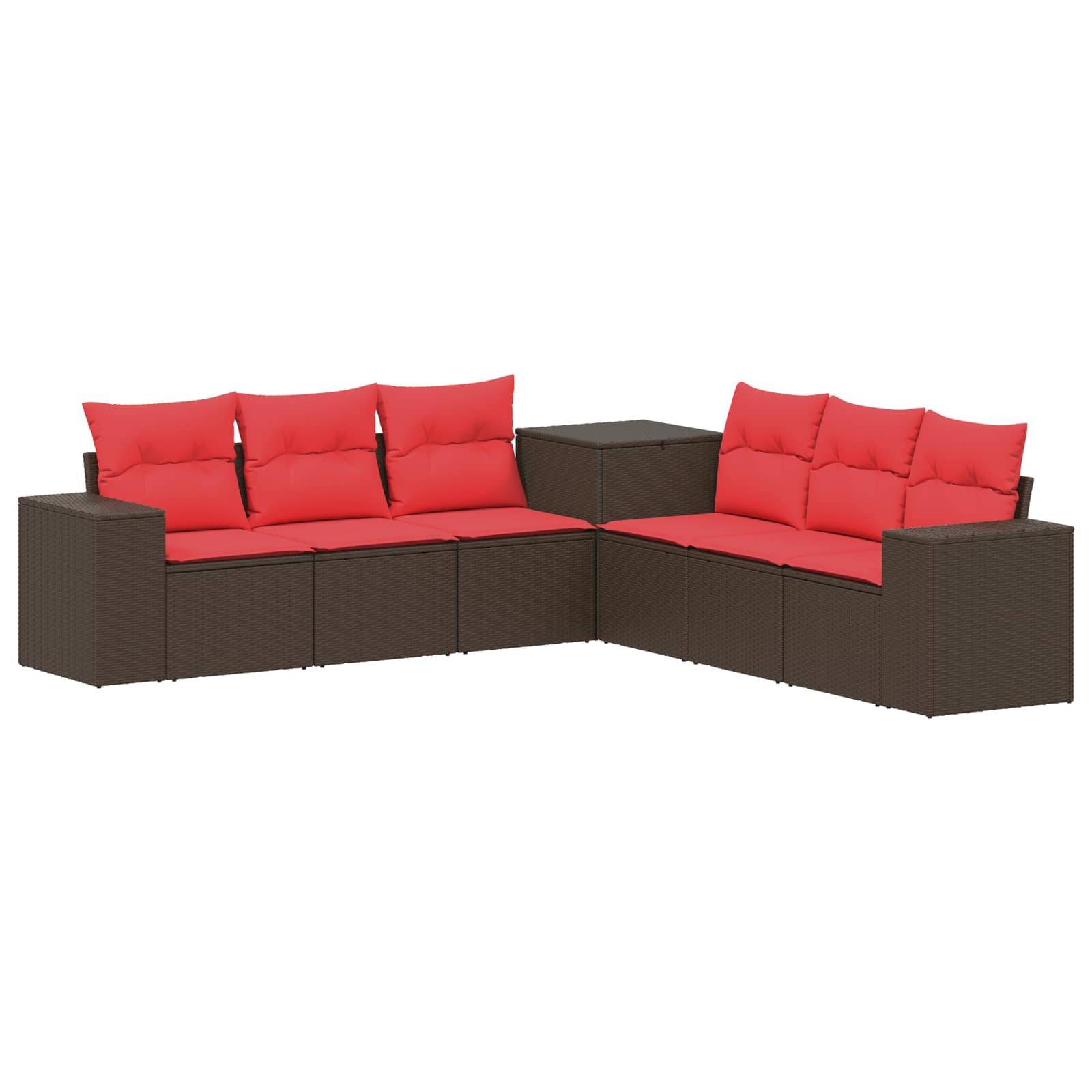 vidaXL Sofa Set 7 pcs Braun und Rot Polyrattan und Stahl