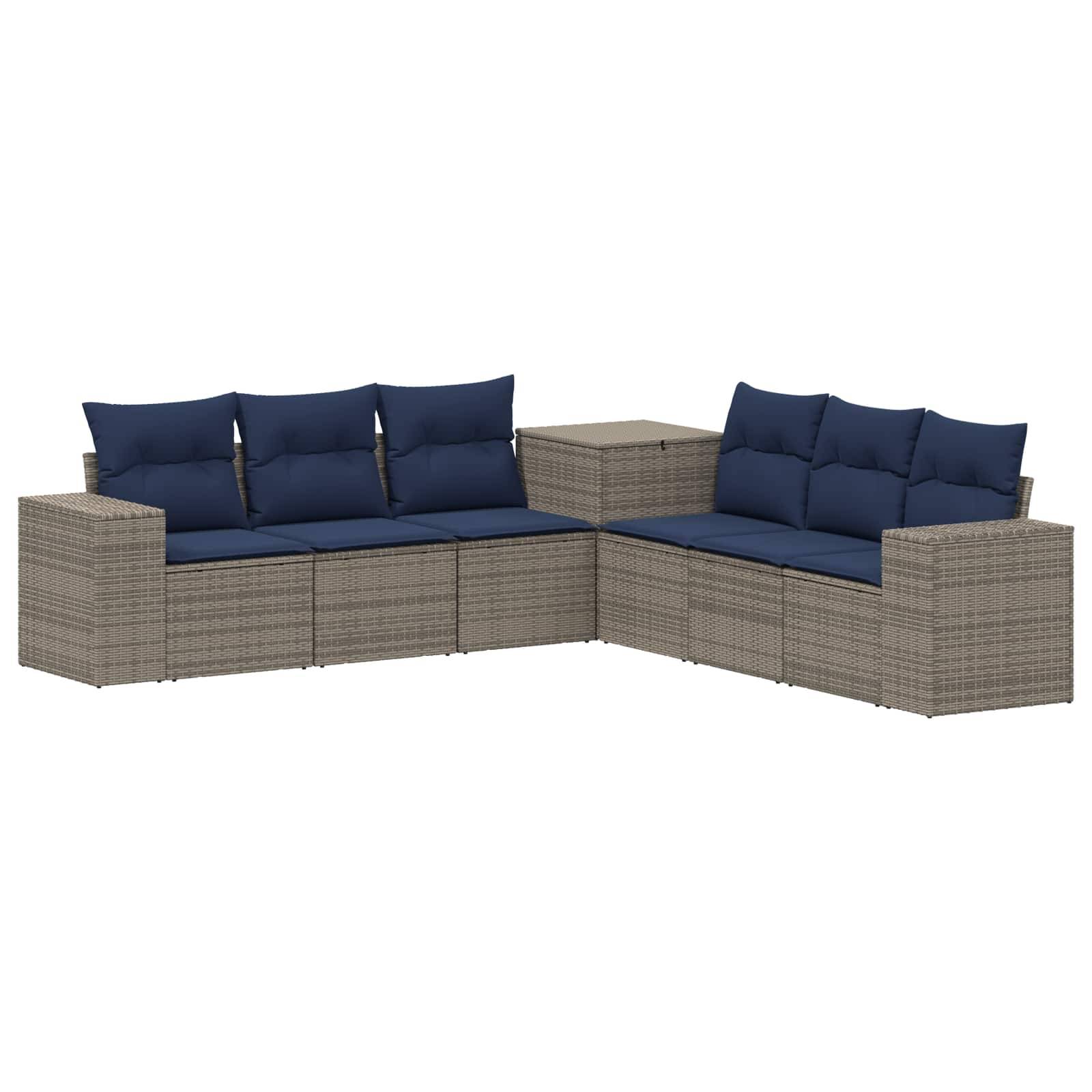vidaXL Sofa Set 7 pcs Grau und Marineblau Polyrattan und Stahl