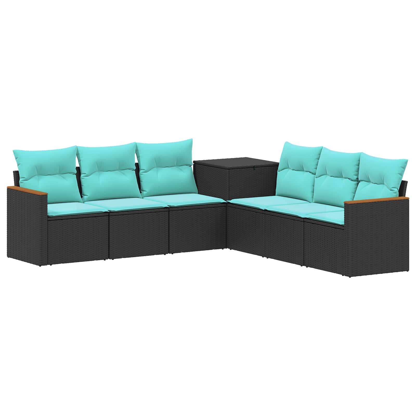 vidaXL Sofa Set 7 pcs Schwarz und Blau Polyrattan und Stahl