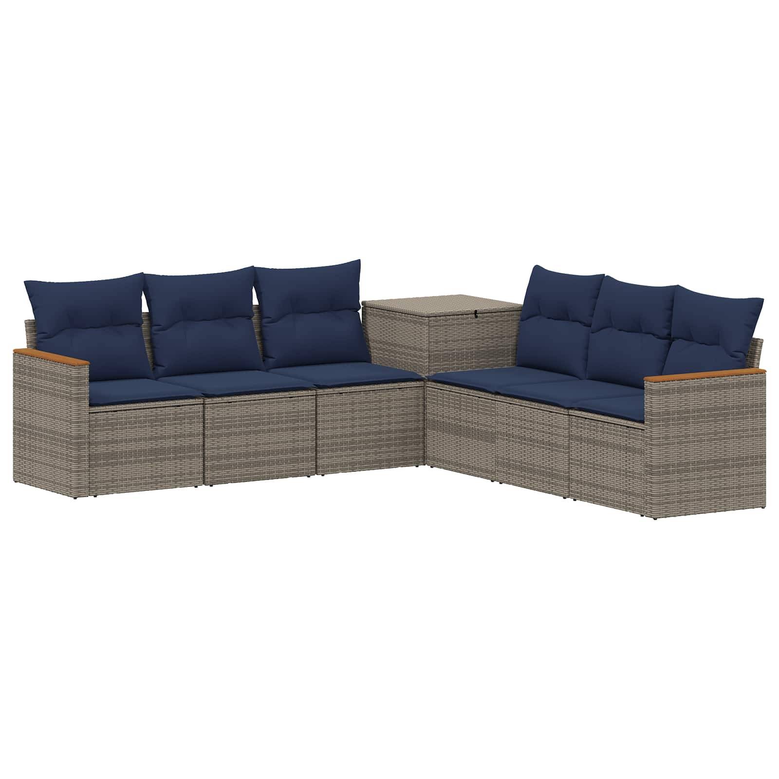 vidaXL Sofa Set 7 pcs Grau und Marineblau Polyrattan und Stahl