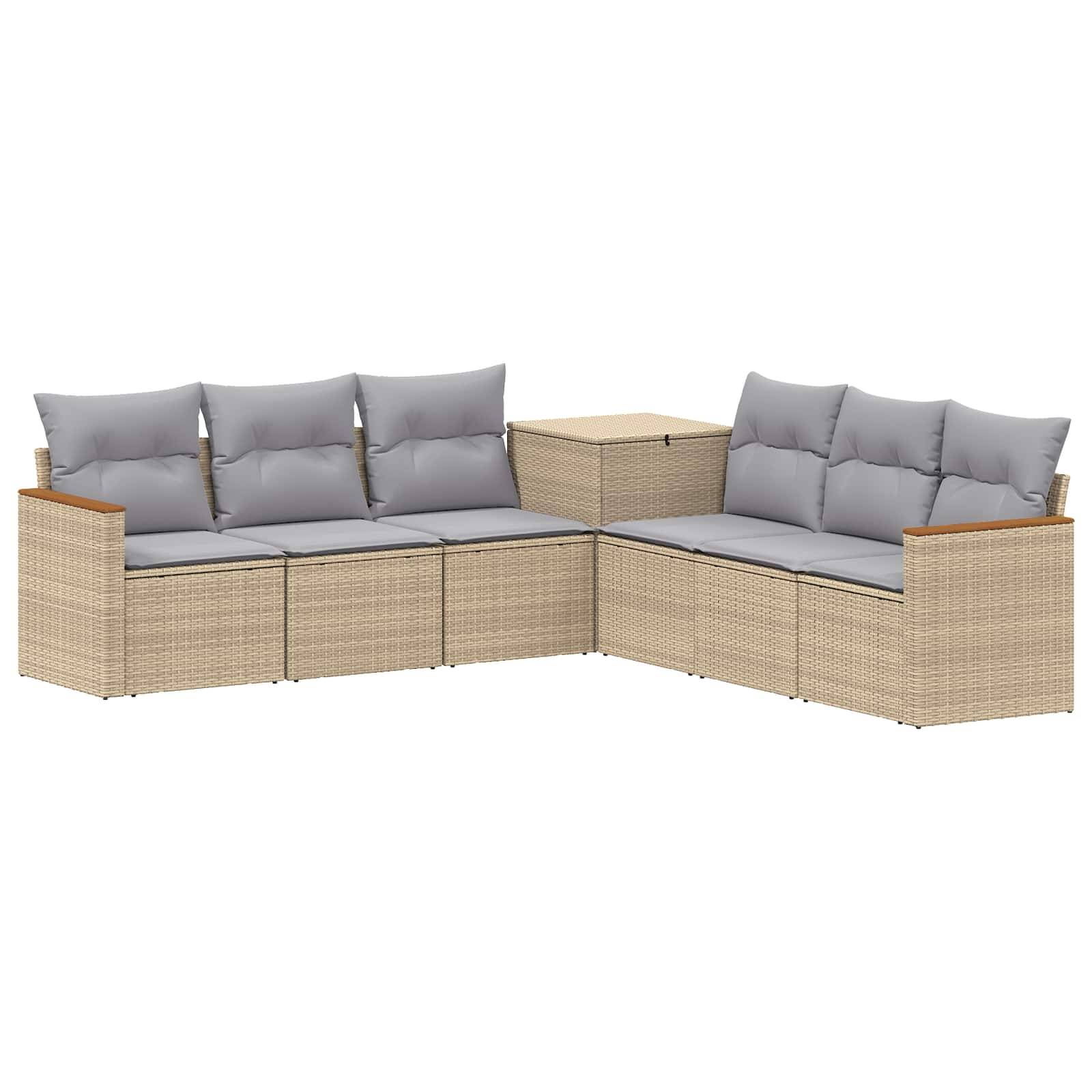 vidaXL Sofa Set 7 pcs Beige und Hellgrau Polyrattan und Stahl