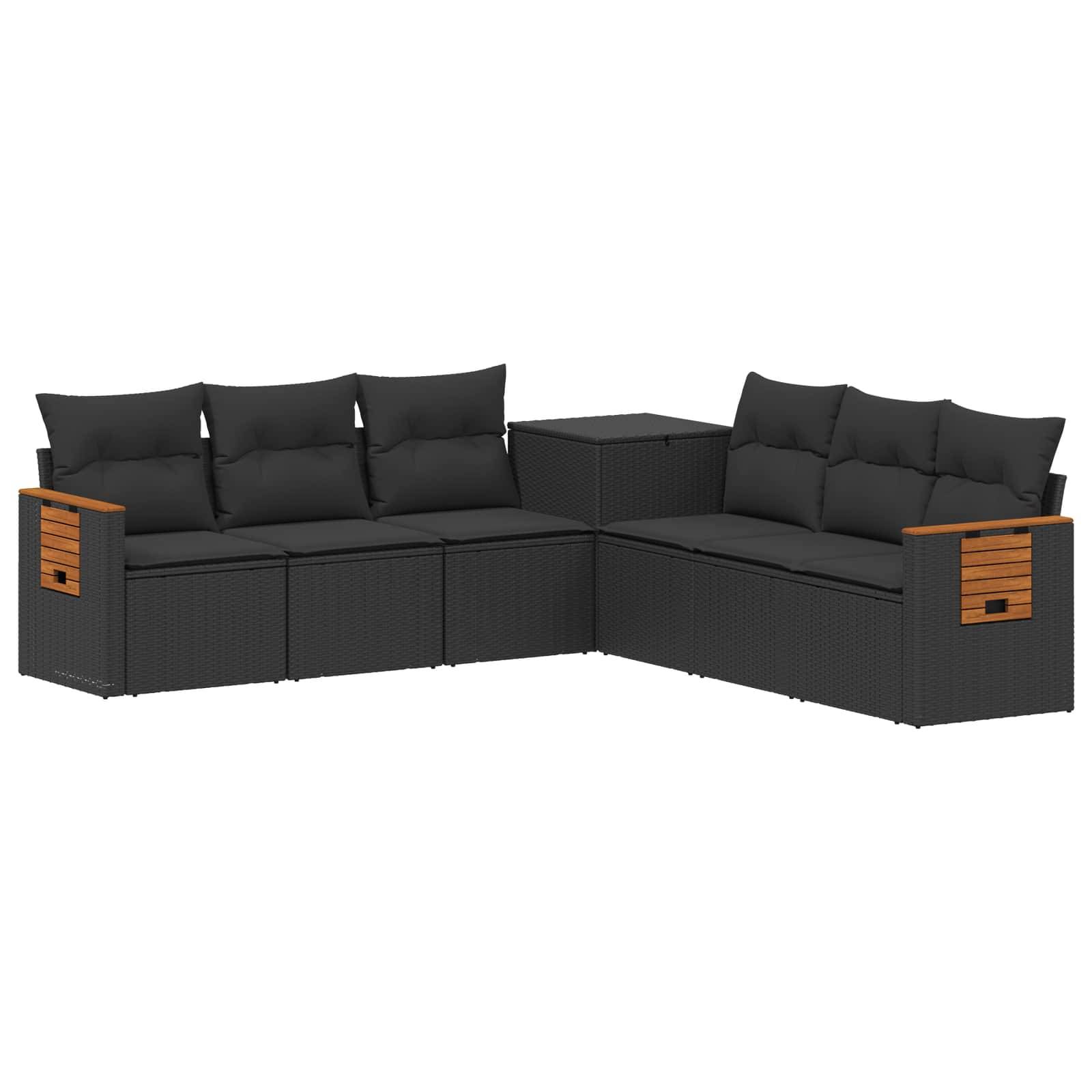 vidaXL Sofa Set 7 pcs Schwarz Polyrattan und Stahl
