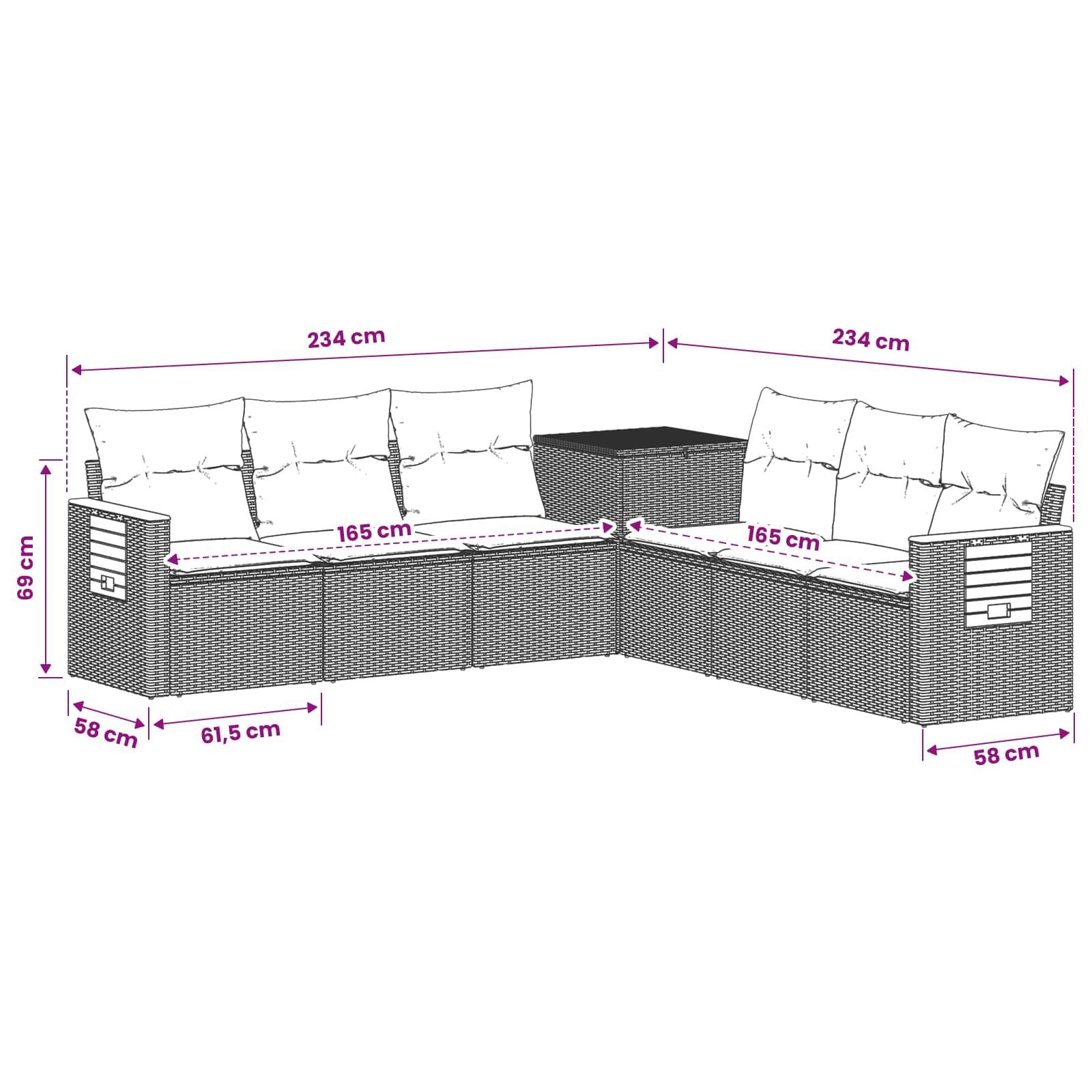 vidaXL Sofa Set 7 pcs Schwarz Polyrattan und Stahl