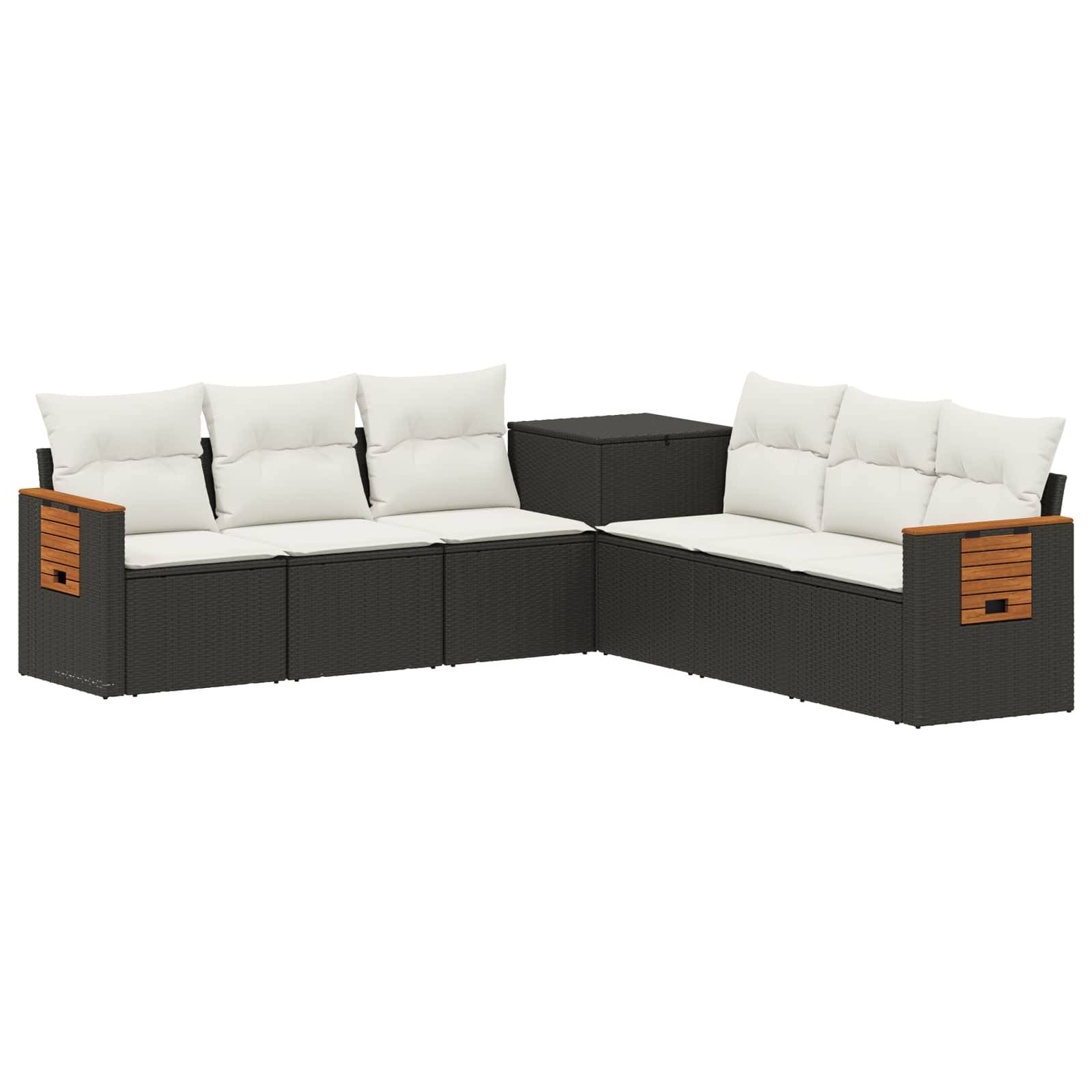 vidaXL Sofa Set 7 pcs Schwarz und Cremeweiß Polyrattan und Stahl
