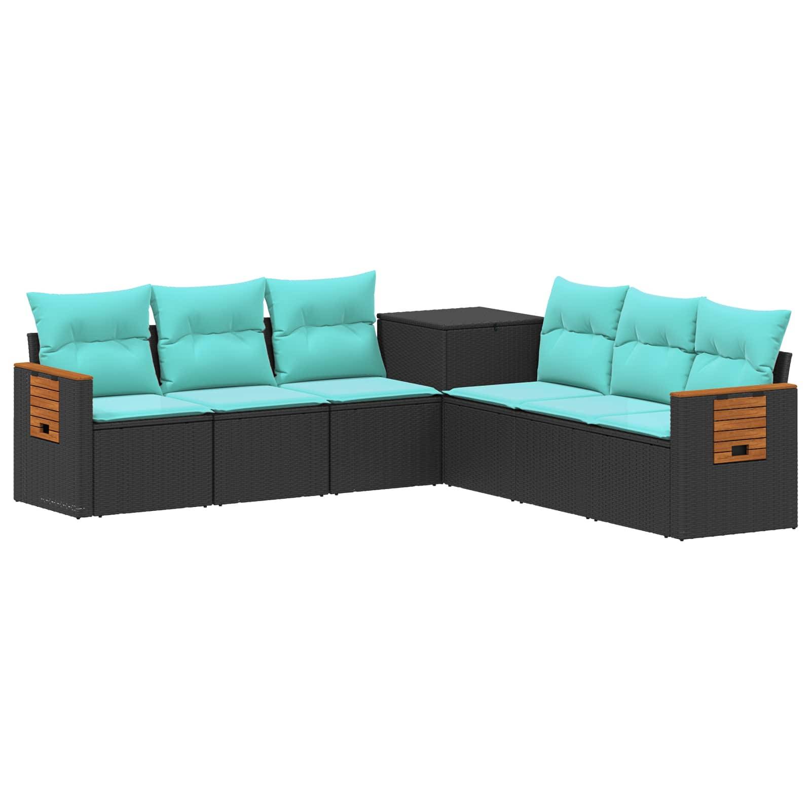 vidaXL Sofa Set 7 pcs Schwarz und Blau Polyrattan und Stahl
