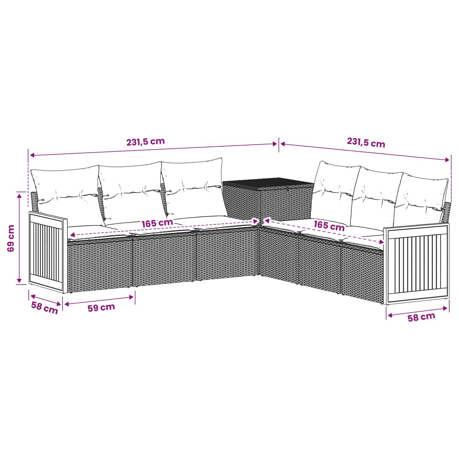vidaXL Sofa Set 7 pcs Grau und Marineblau Polyrattan und Stahl