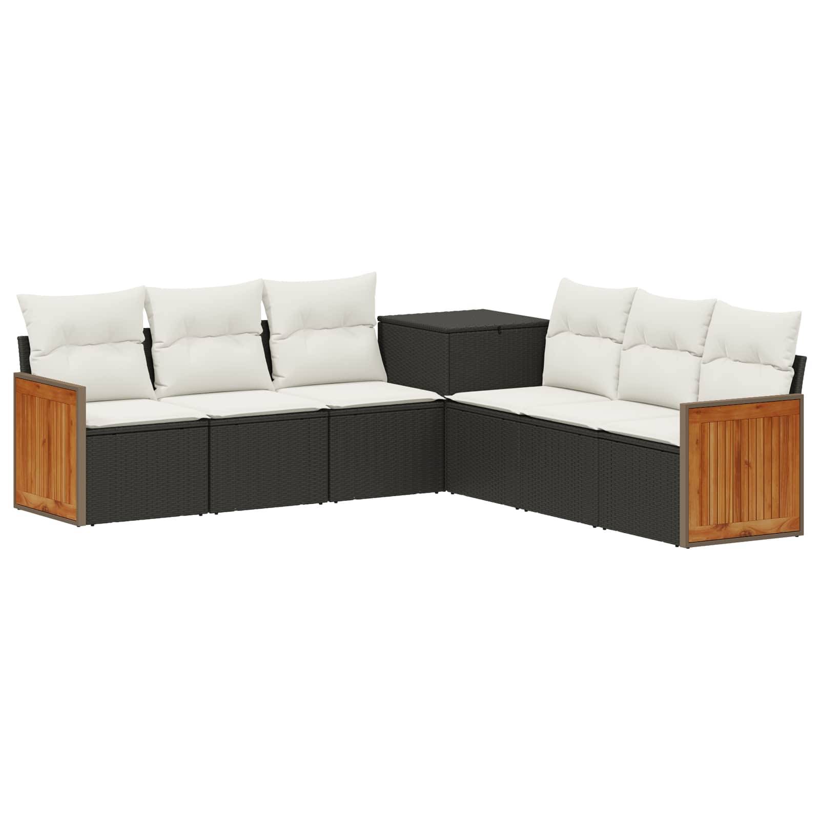 vidaXL Sofa Set 7 pcs Schwarz und Cremeweiß Polyrattan und Stahl