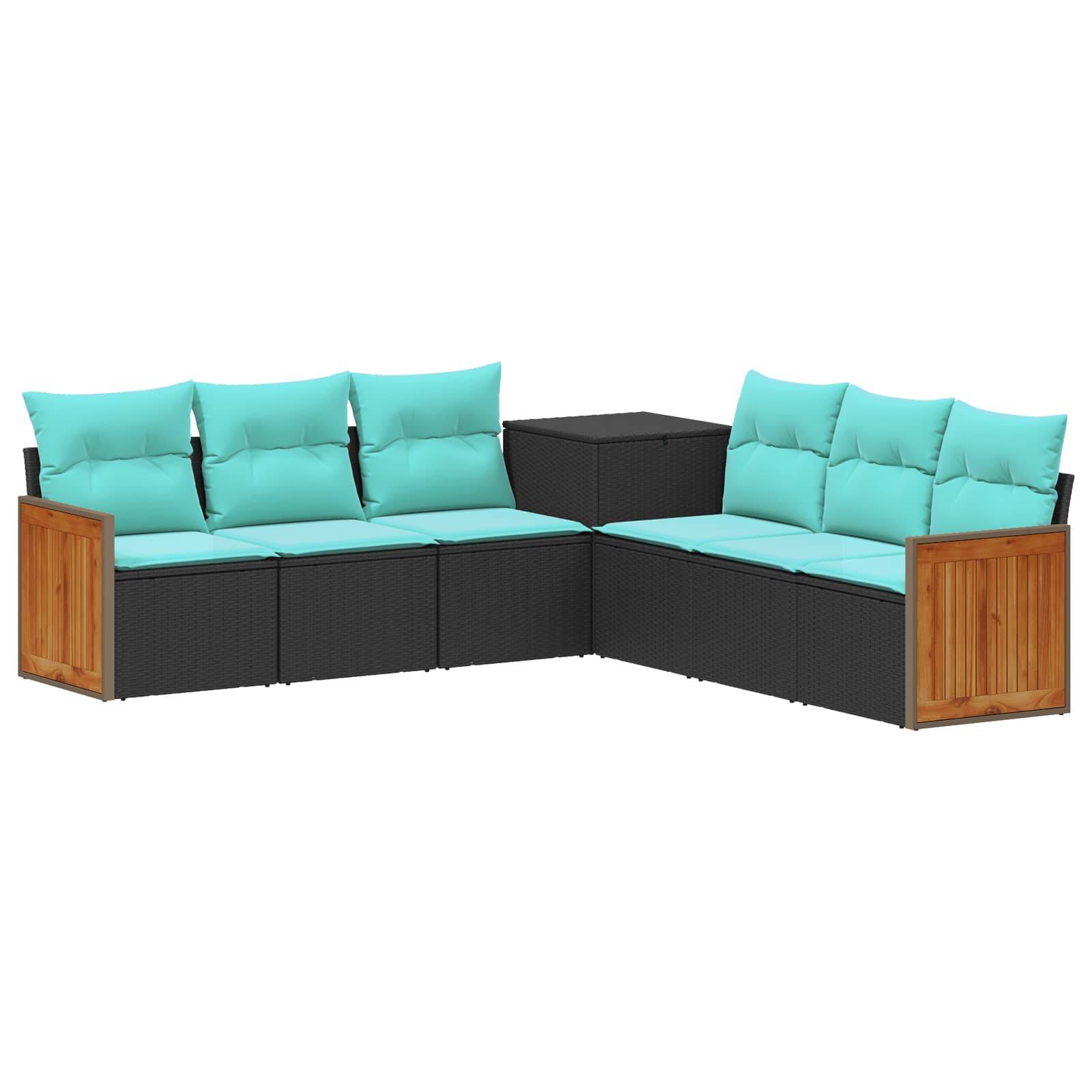 vidaXL Sofa Set 7 pcs Schwarz und Blau Polyrattan und Stahl