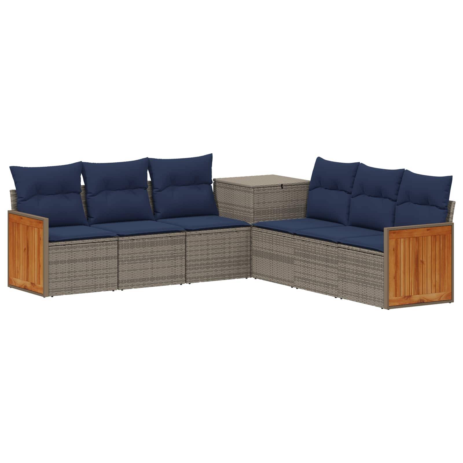 vidaXL Sofa Set 7 pcs Grau und Marineblau Polyrattan und Stahl