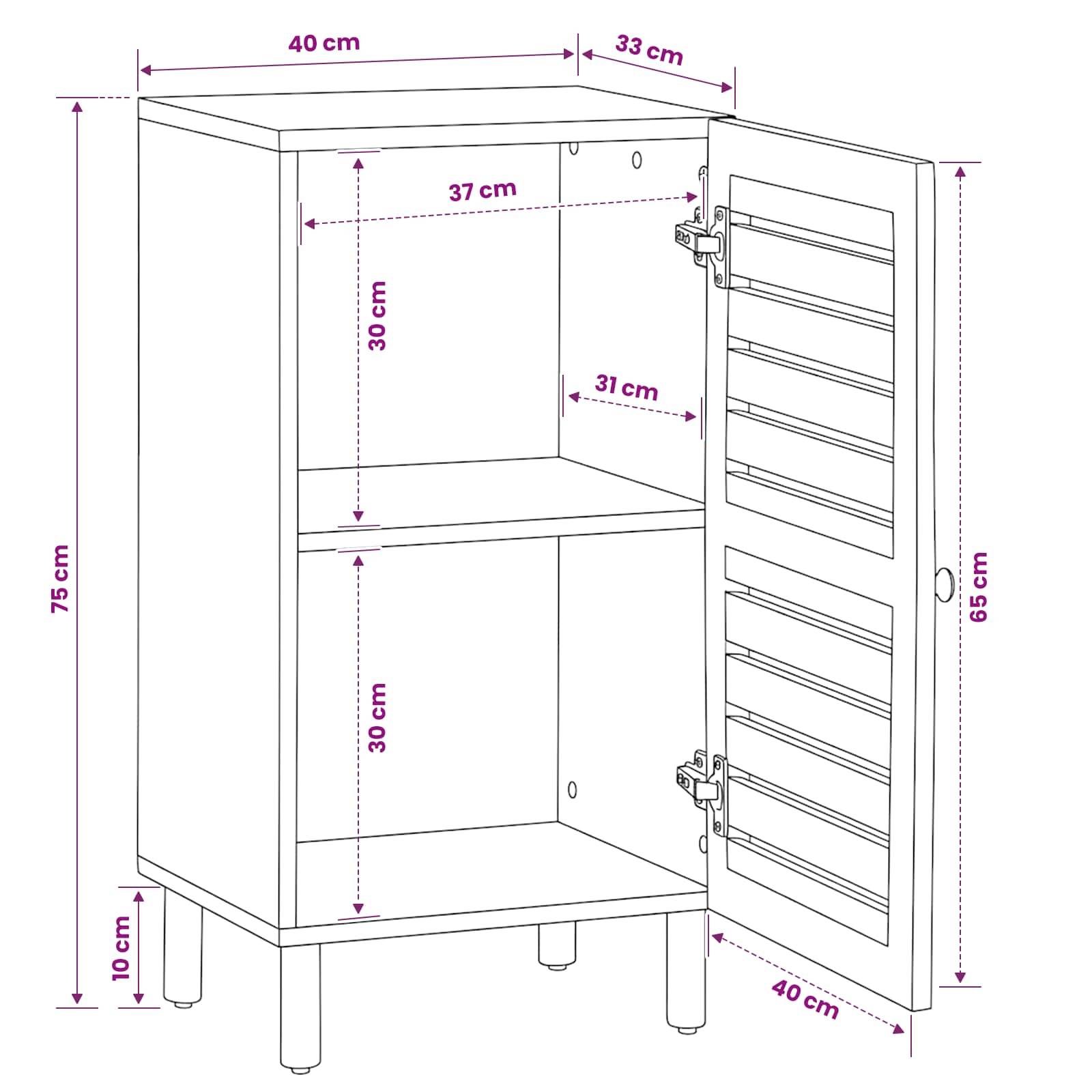 vidaXL Aufbewahrungsschrank Natur 40 x 33 x 75 cm Massivholz Mango