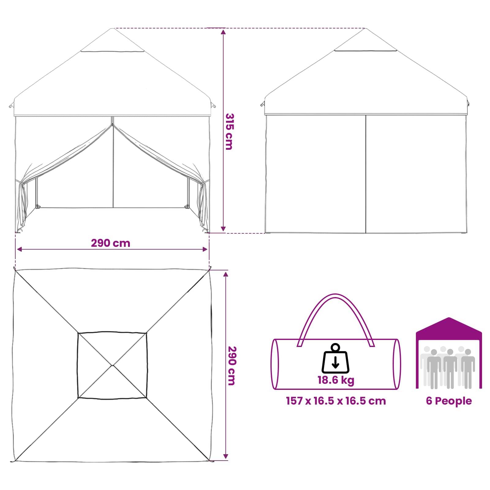 vidaXL Zelt mit 4 Seitenwänden 2,9 x 2,9 m Army Tarnung